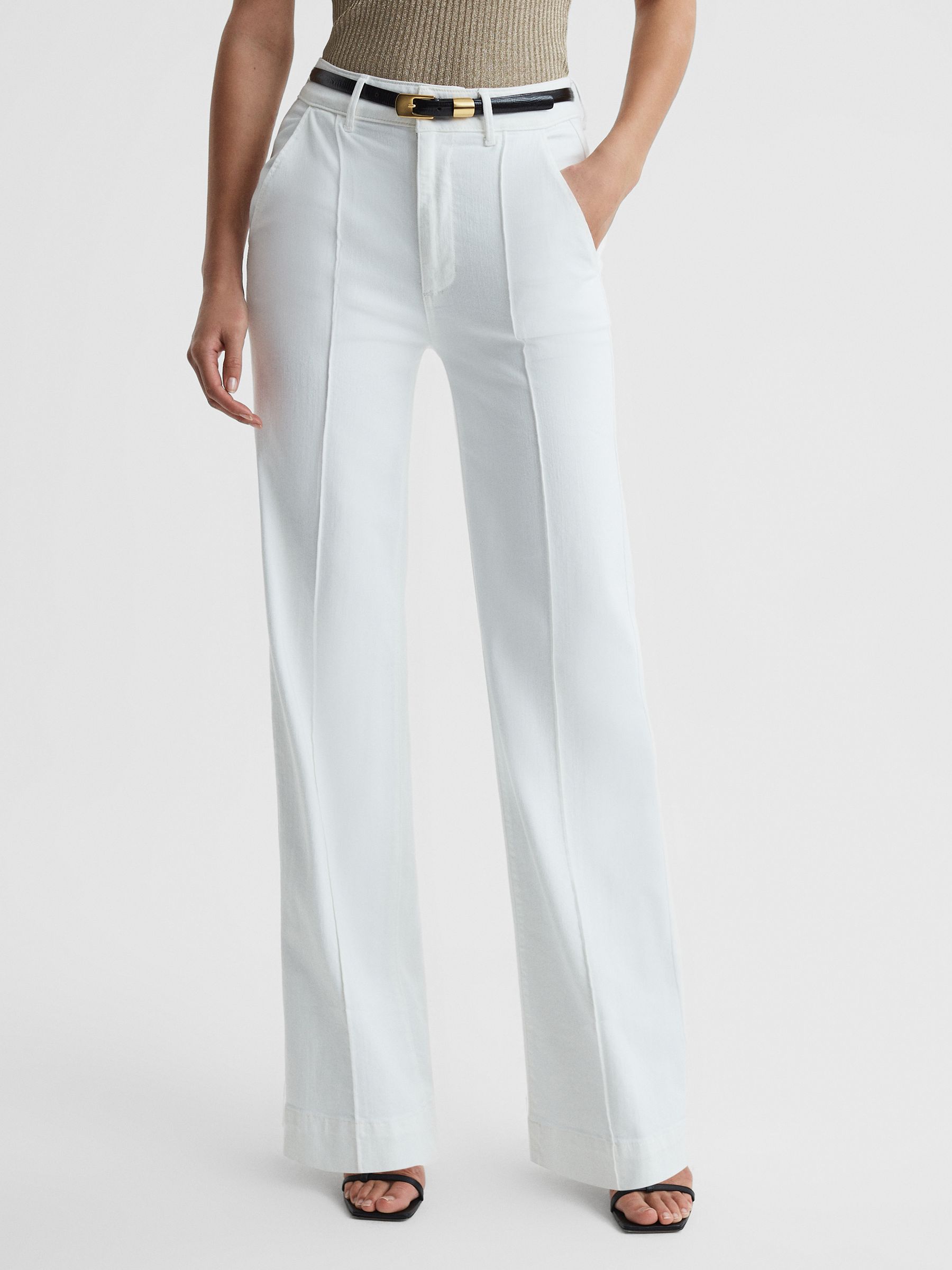 Paige High Rise Wide Leg Trousers in White