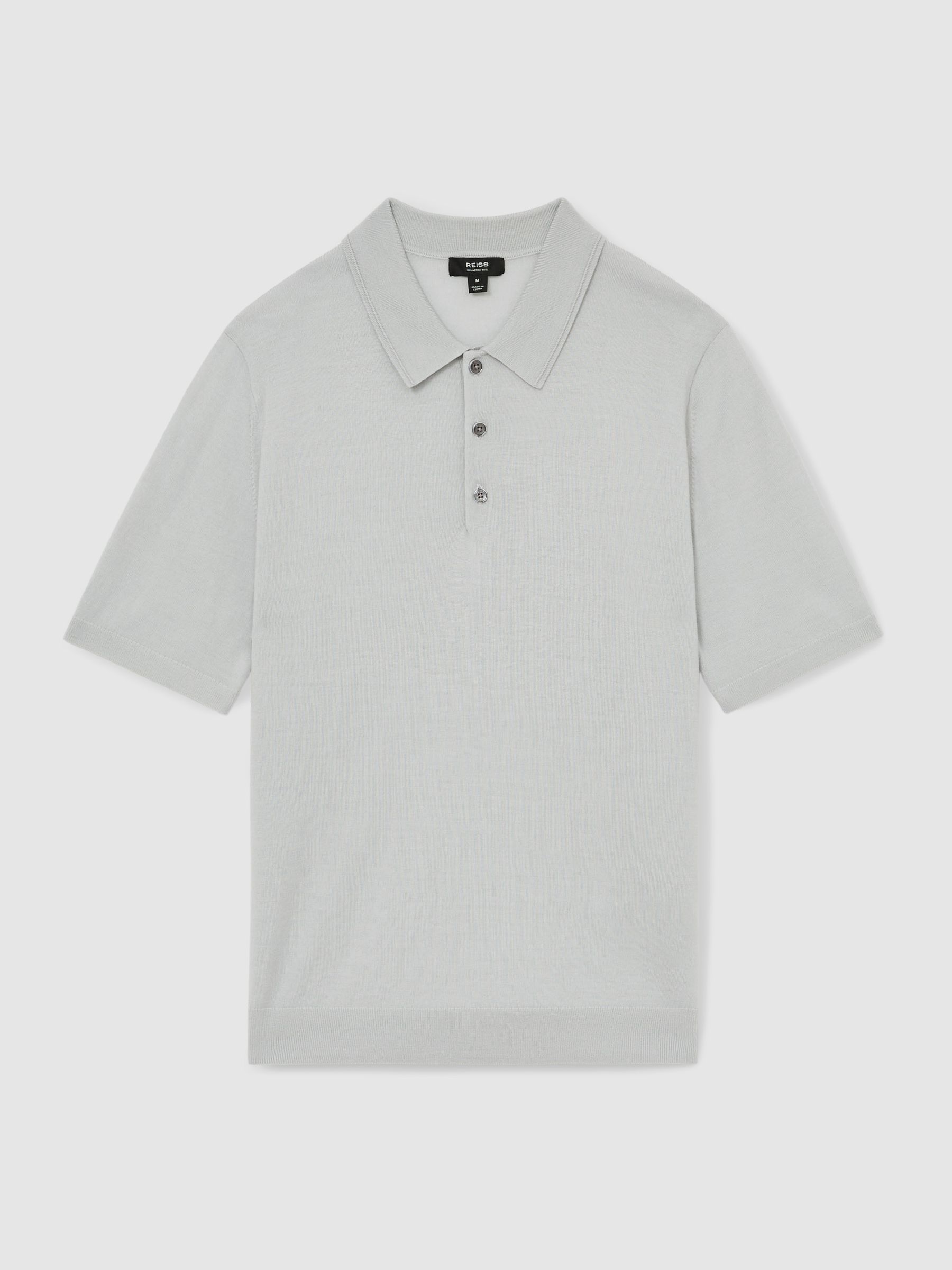 Merino Wool Short-Sleeve Polo Shirt in Iced Blue