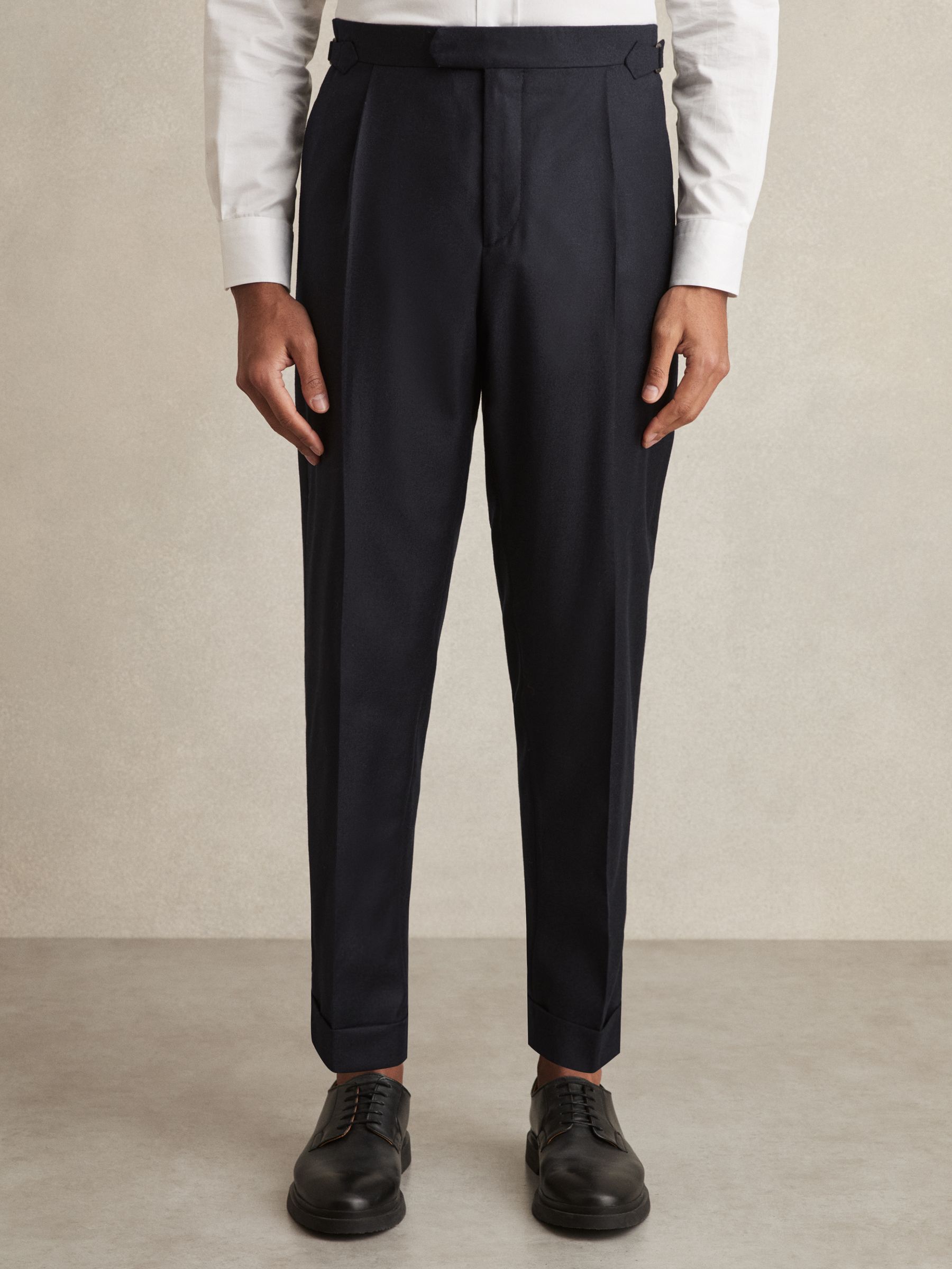 Stretch Cotton Tapered Trousers in Navy