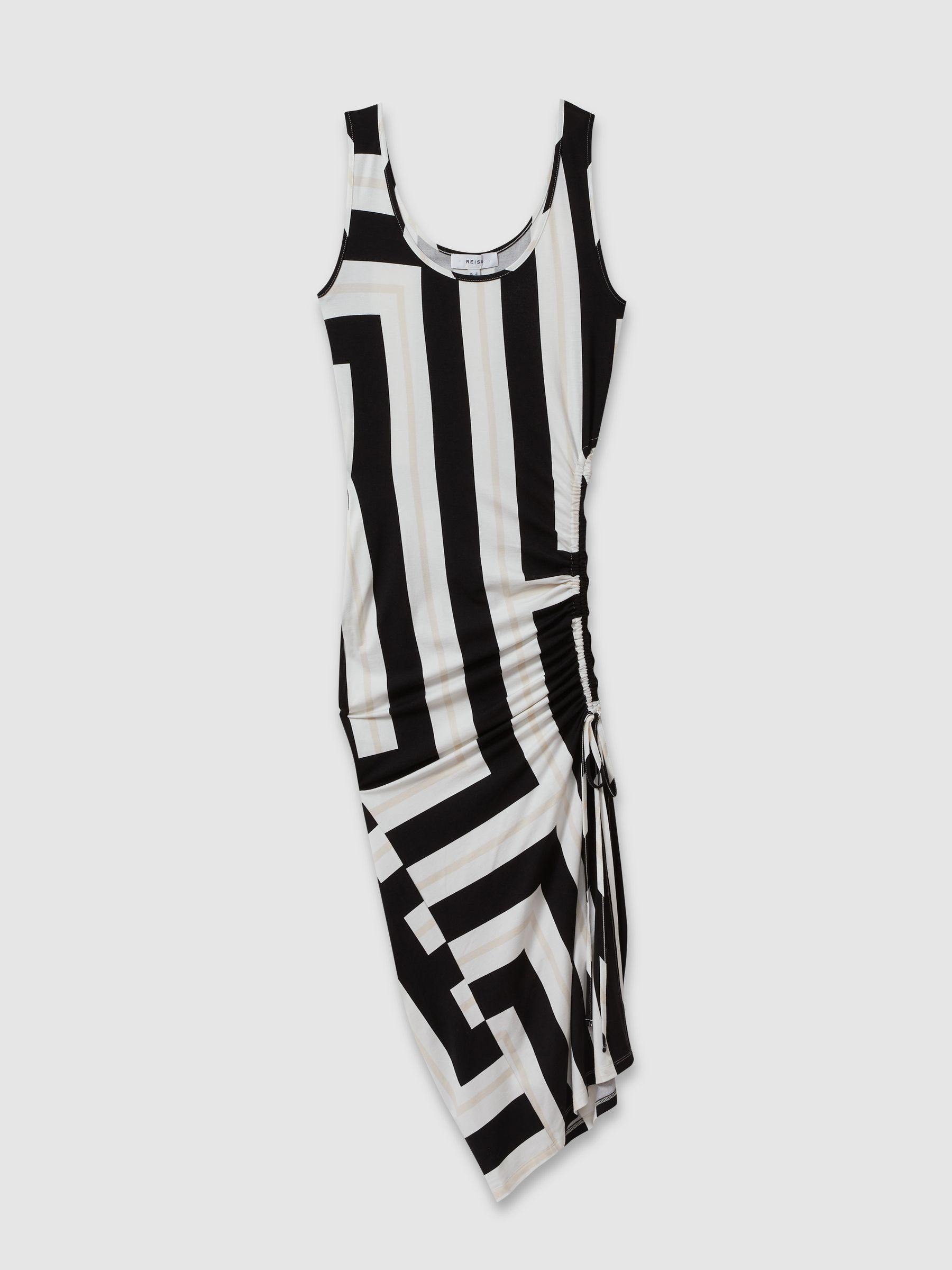 Colourblock Ruched Bodycon Midi Dress in Black/White