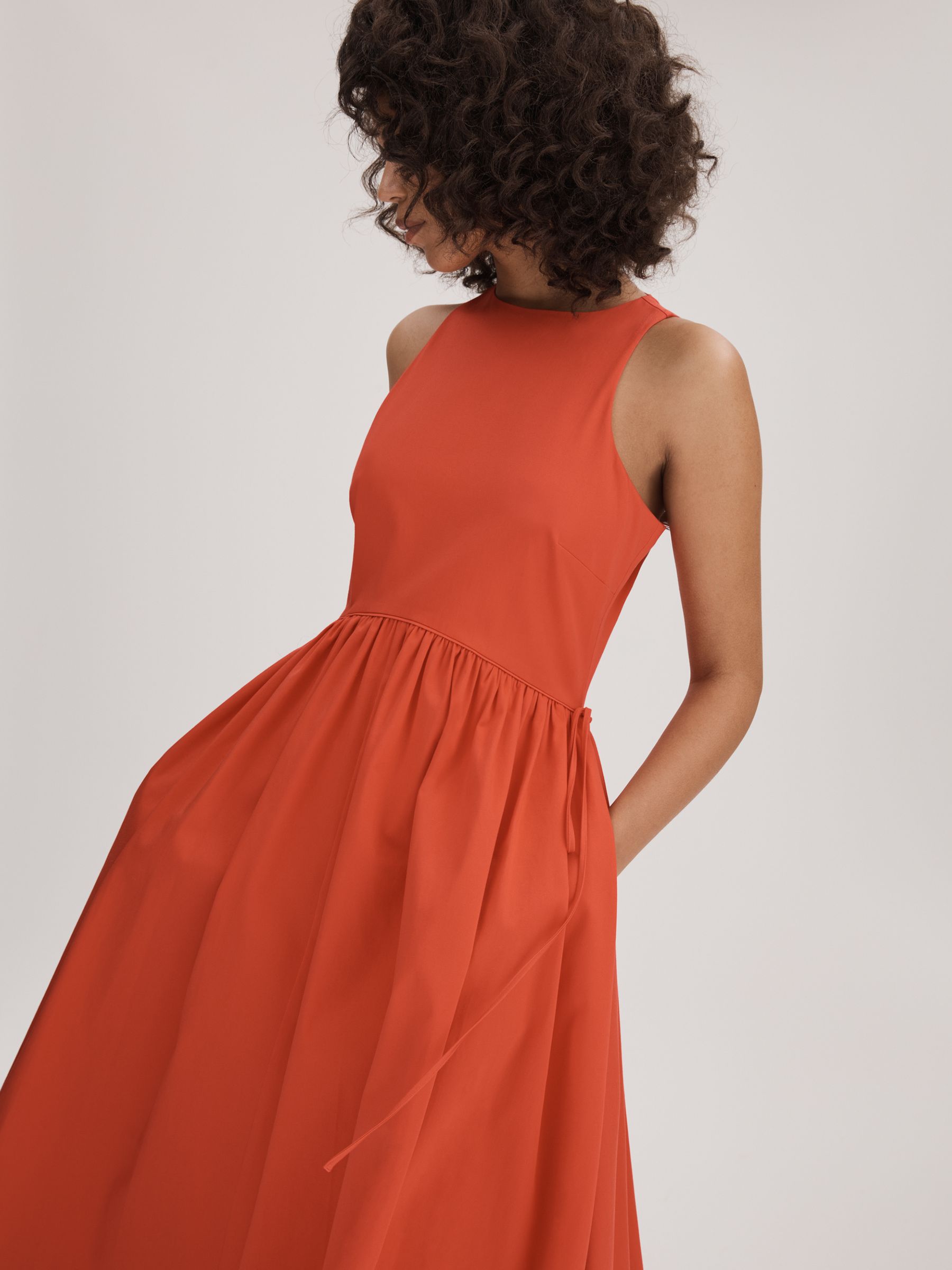 Florere Side Tie Midi Dress in Deep Coral