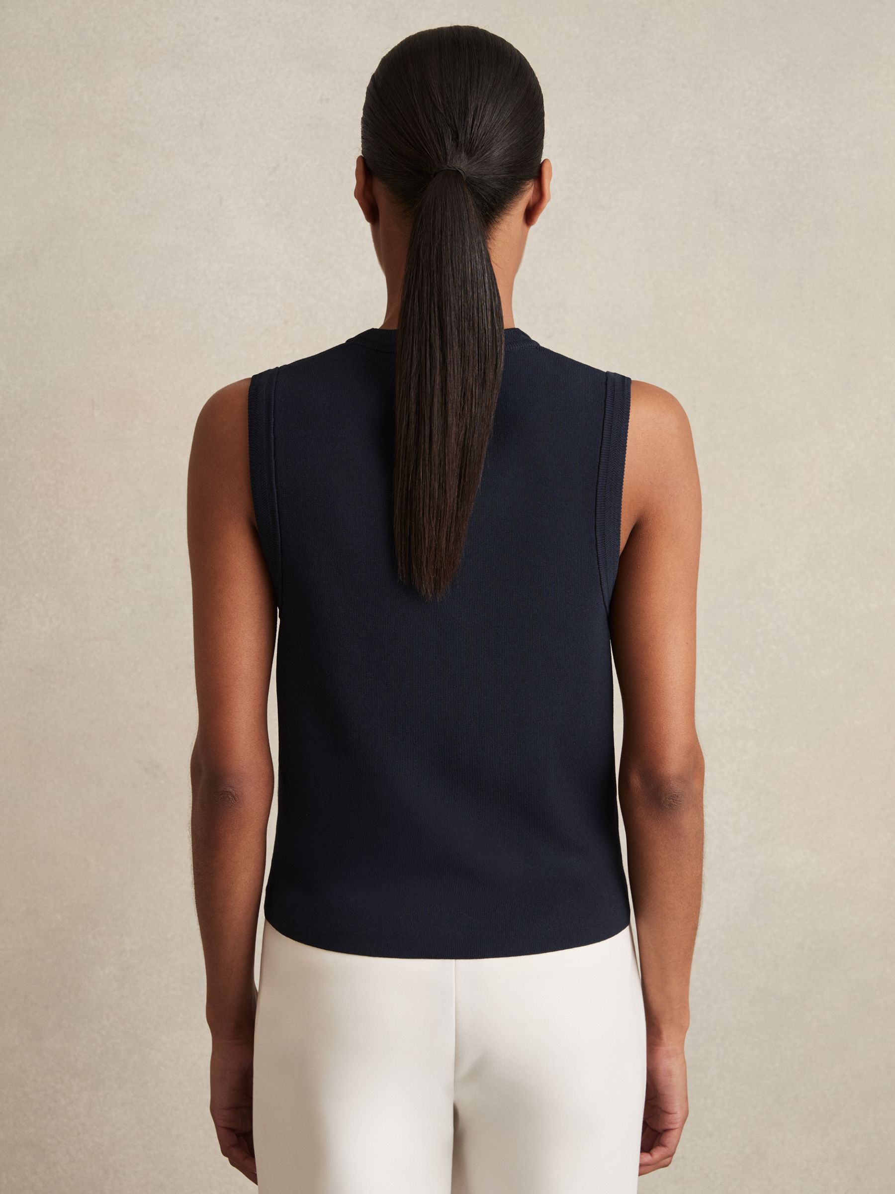 Knitted Button Through Vest in Navy