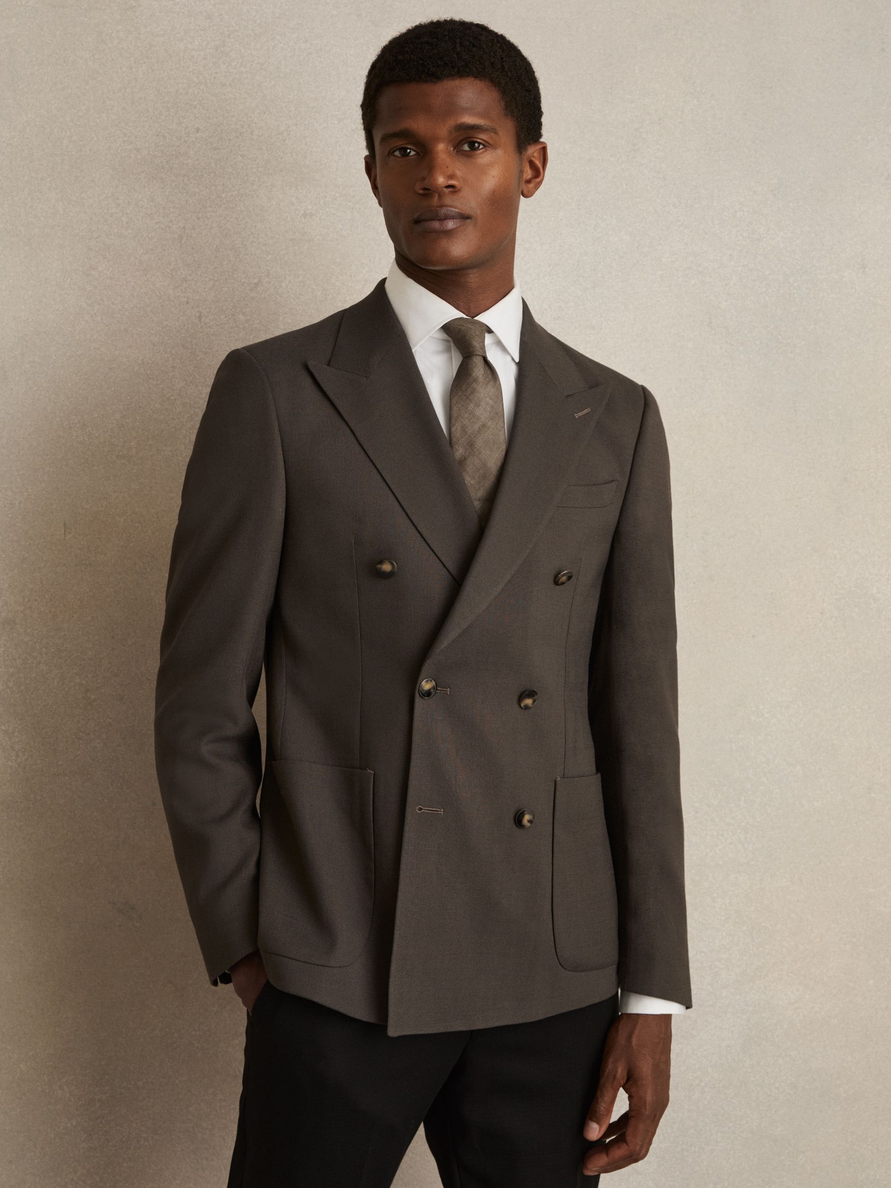 Slim Fit Double Breasted Suit Blazer in Dark Green