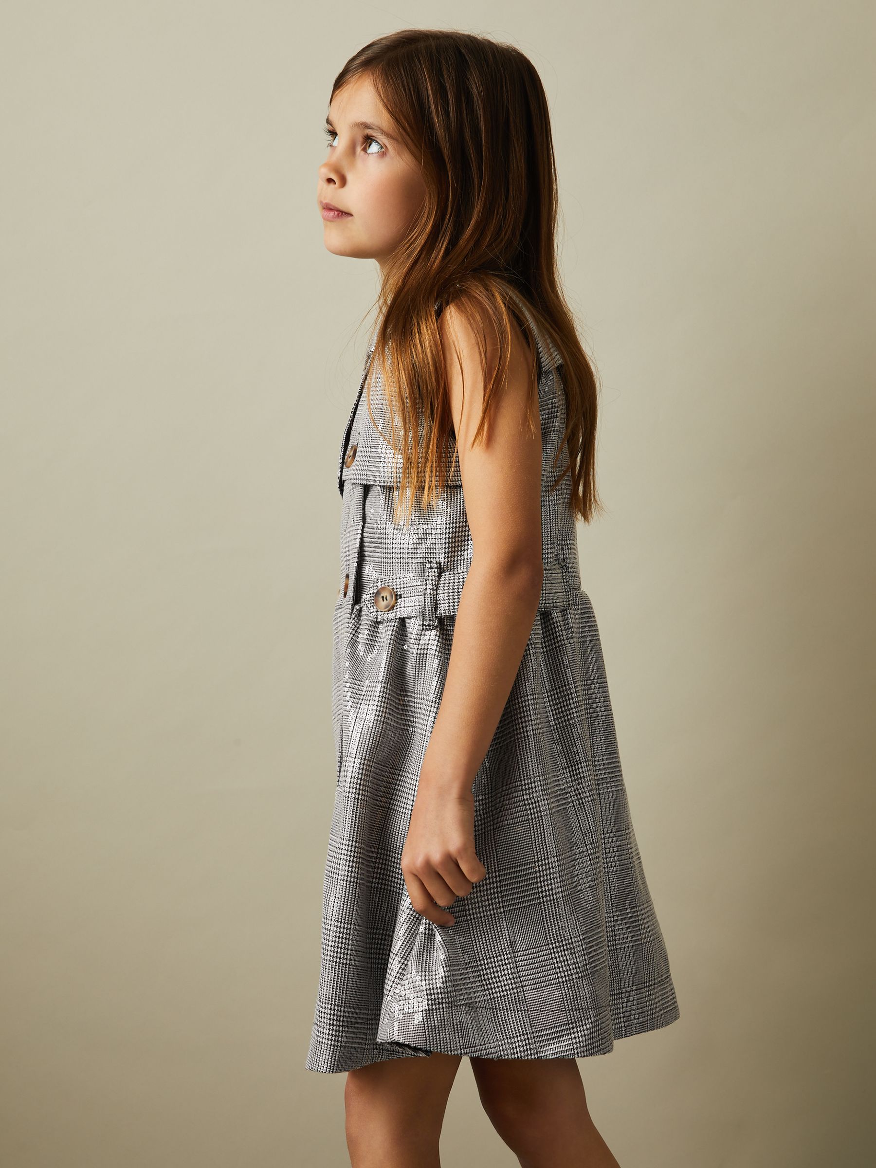 4-9 yrs Sequin Dogtooth Double-Breasted Dress in Black/White