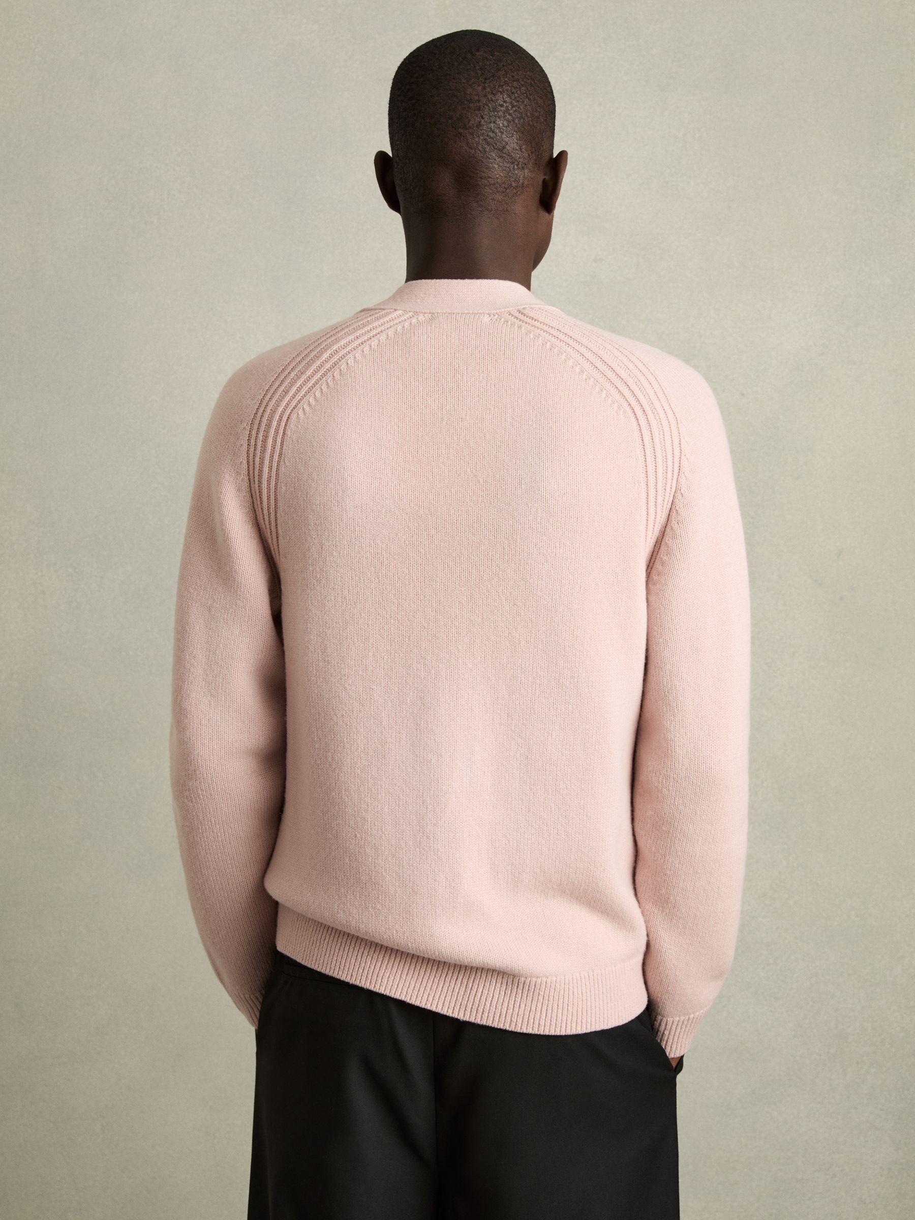 Wool-Blend Ridge-Seam Cardigan in Soft Pink
