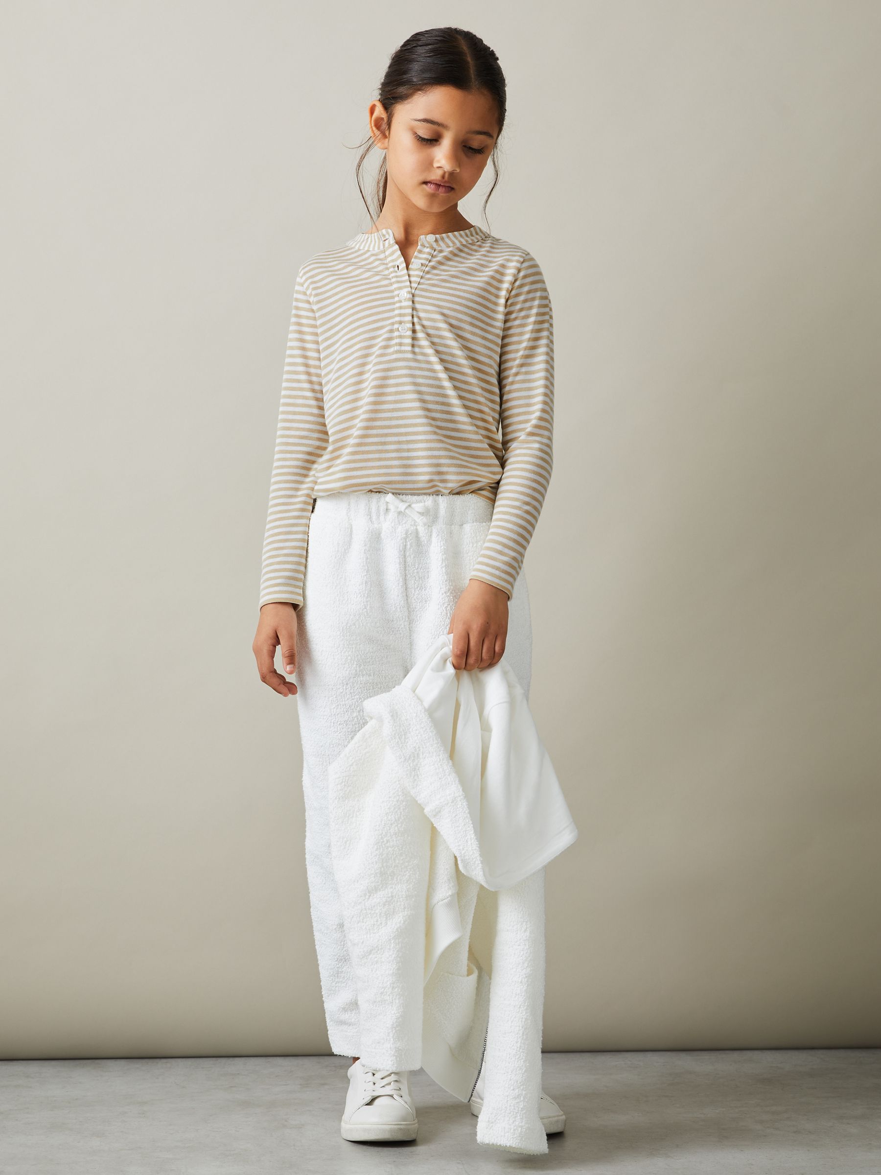 4-9 yrs Striped Grandad Collar Long-Sleeve Top in Oatmeal