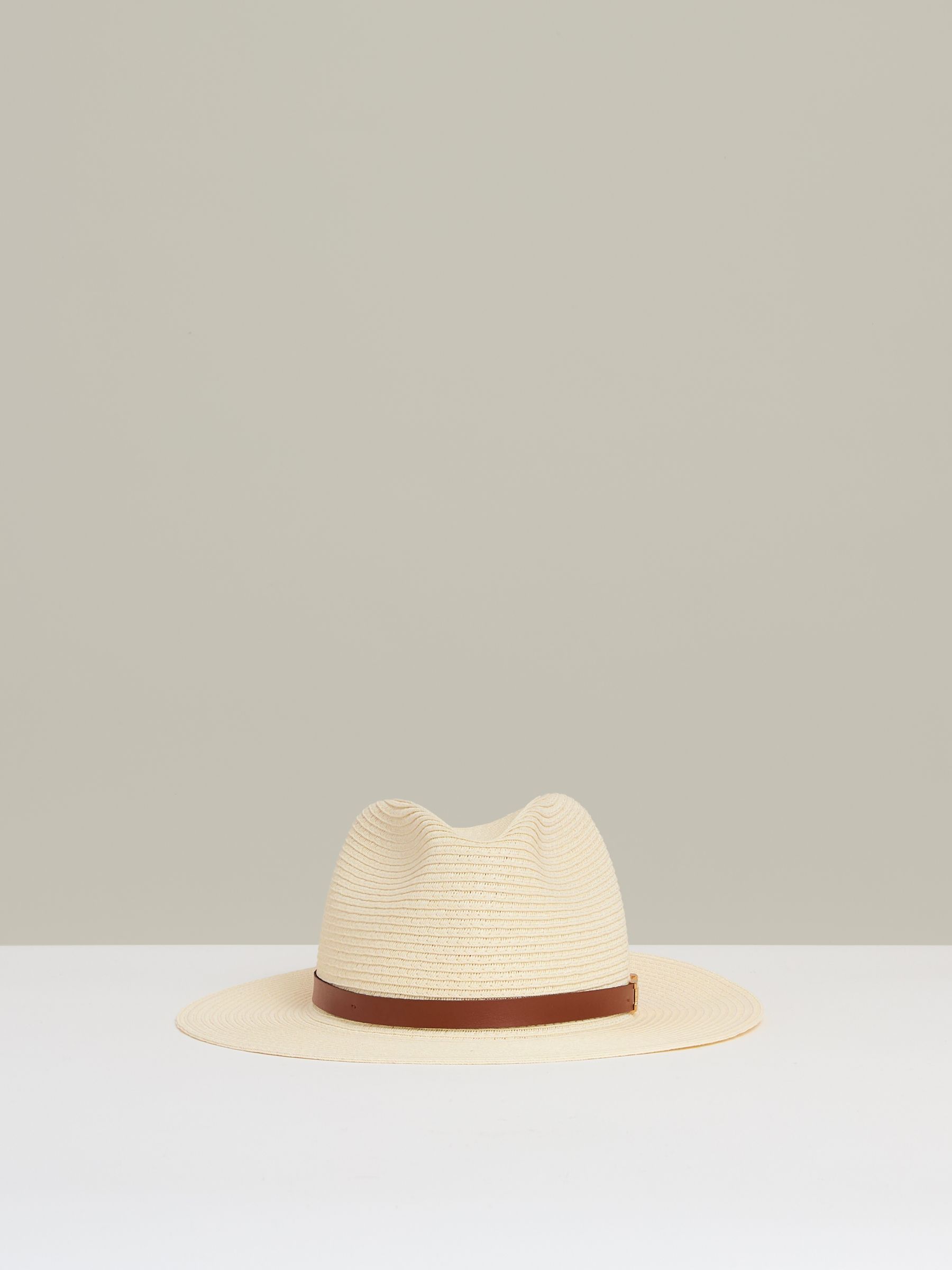 Faux Leather Trim Woven Hat in Natural