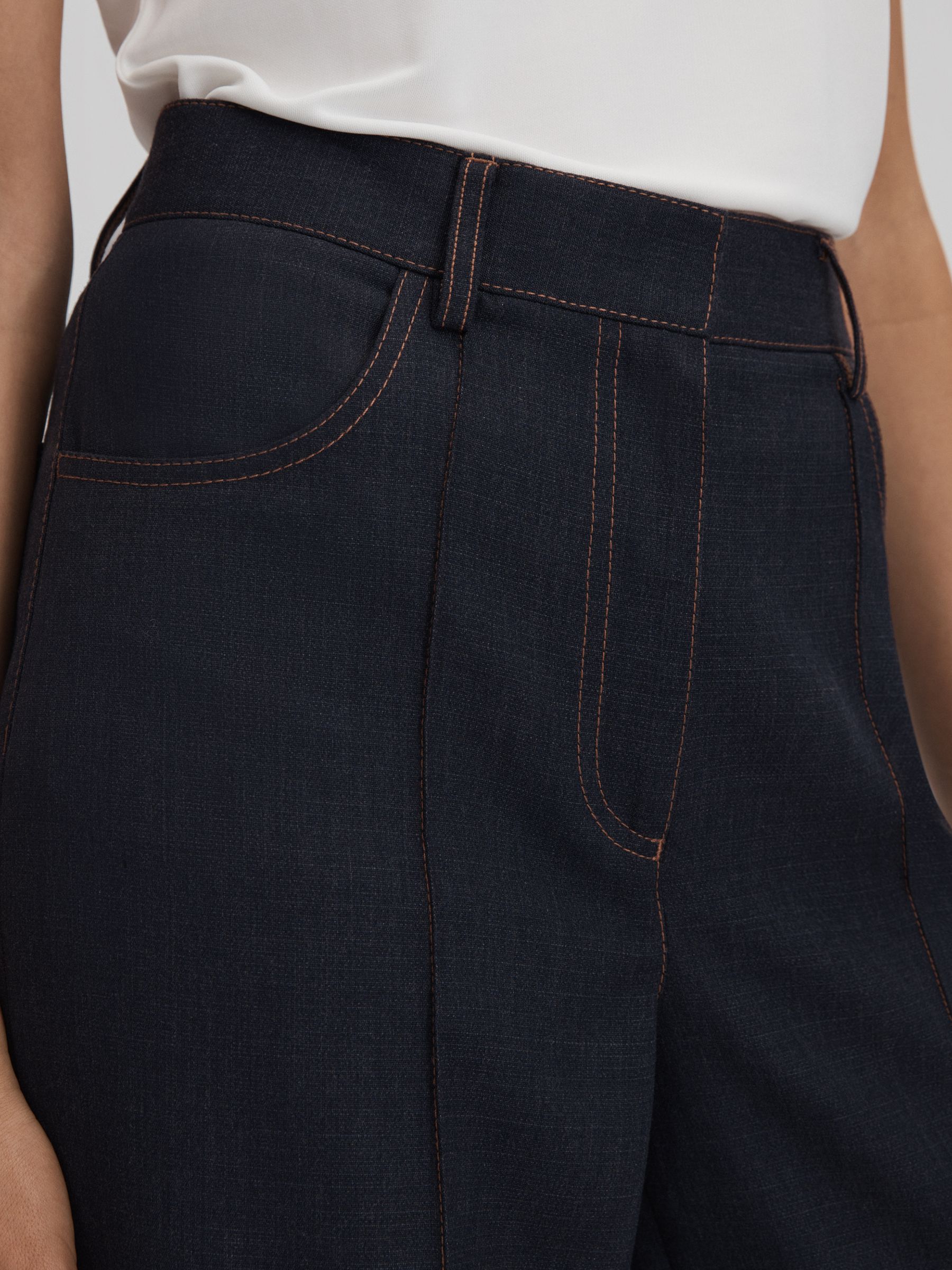 Wool Blend Denim Look Suit Trousers in Navy