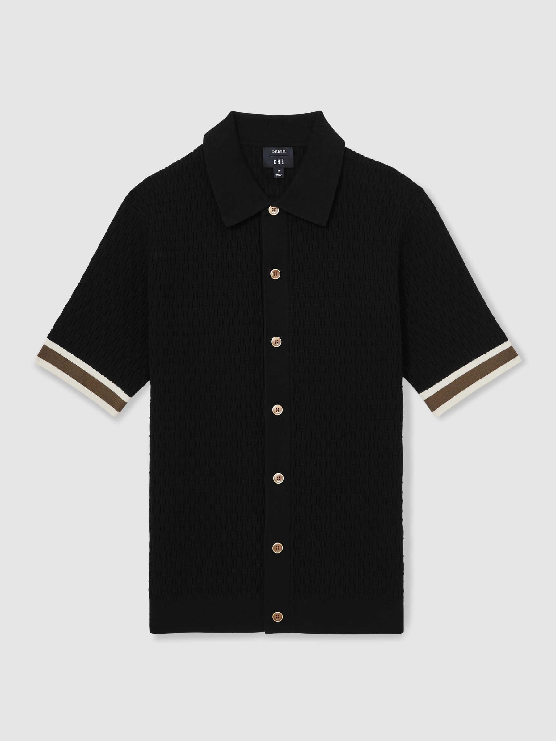 Reiss | Ché Textured Cuff-Trim Shirt in Black