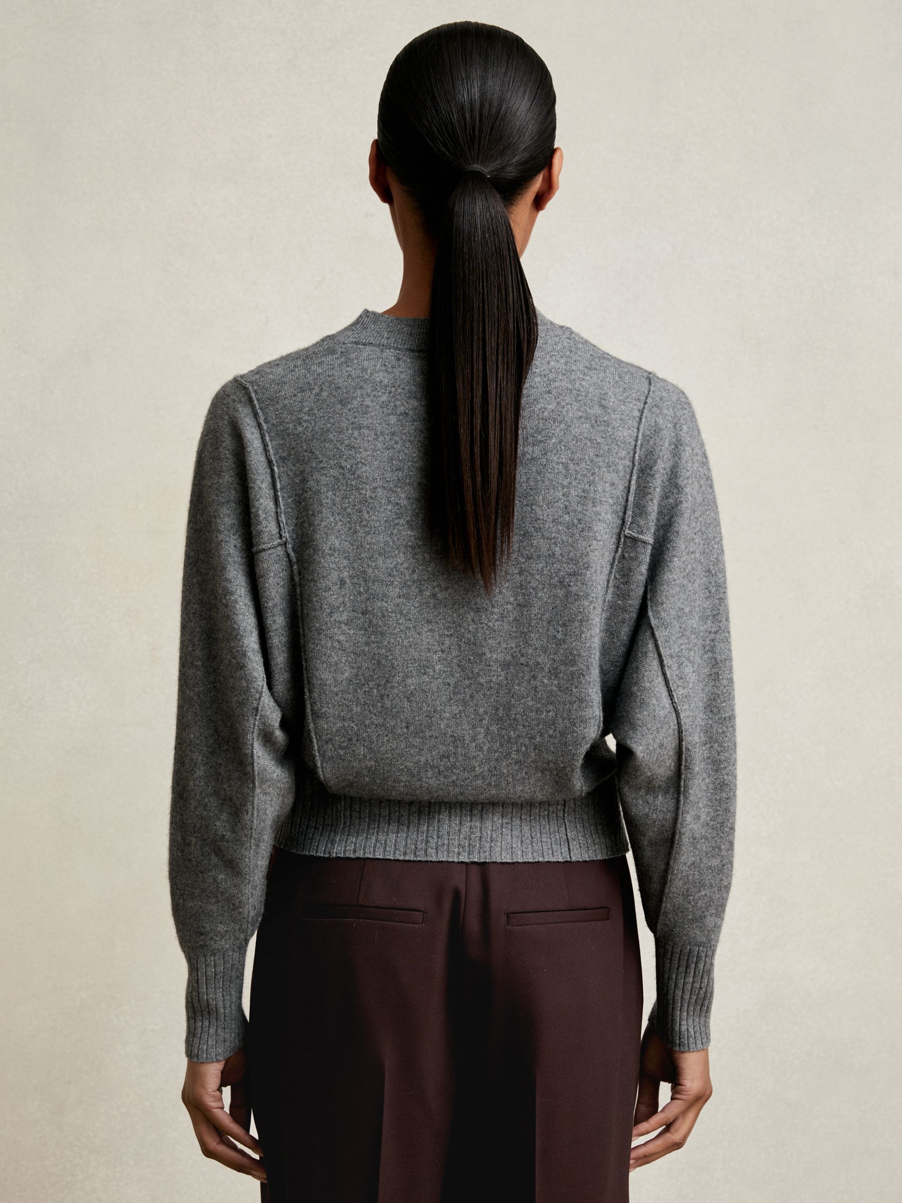Wool-Blend Reverse-Seam Batwing Jumper With Cashmere in Charcoal