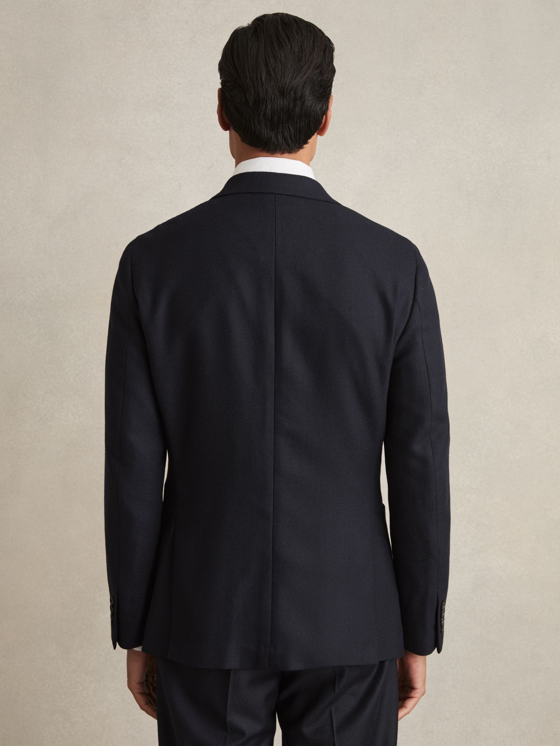 Slim-Fit Double-Breasted Textured Wool-Blend Suit Blazer in Navy