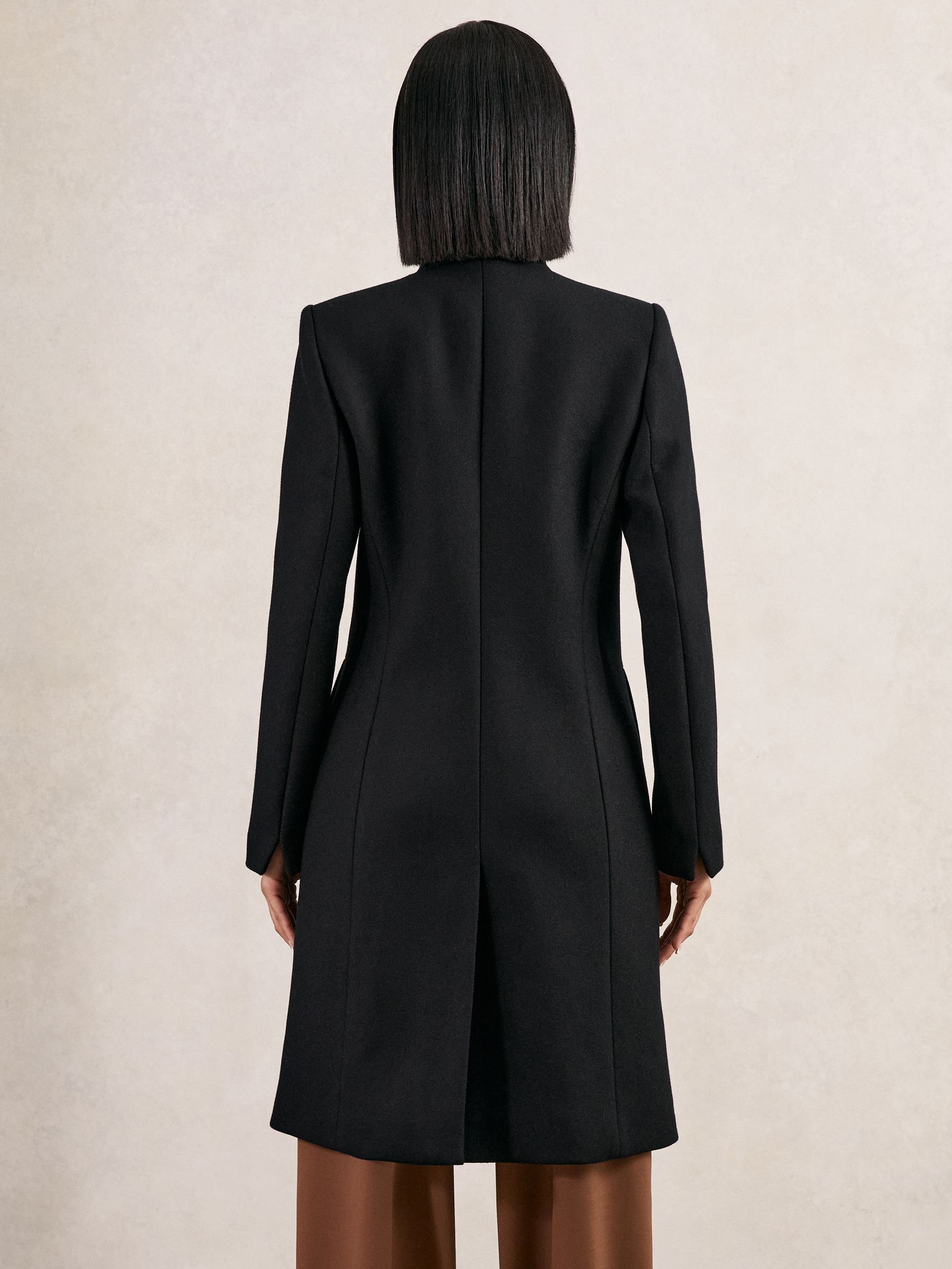 Wool-Blend Wrapover Mid-Length Coat in Black
