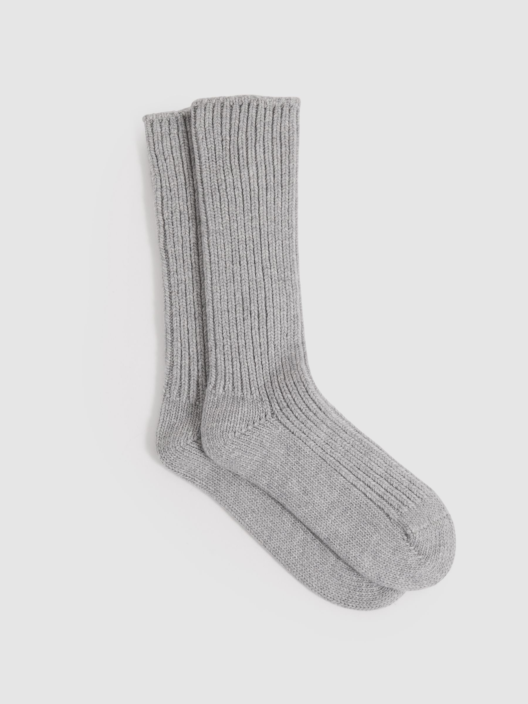 Rib-Knit Socks With Cashmere in Grey