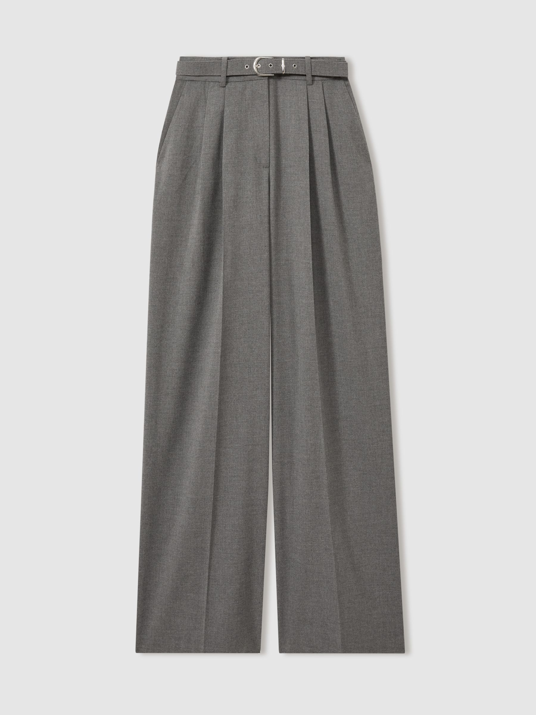 Belted Wide Leg Trousers in Grey