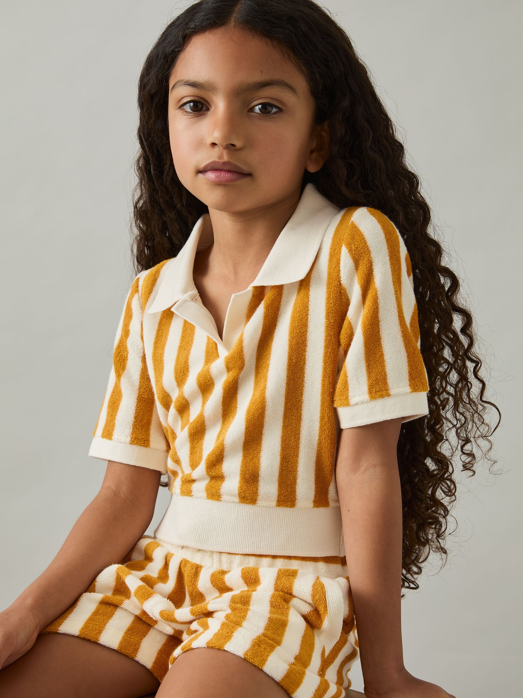 9-13 yrs Towelling Stripe Shorts Set in Yellow