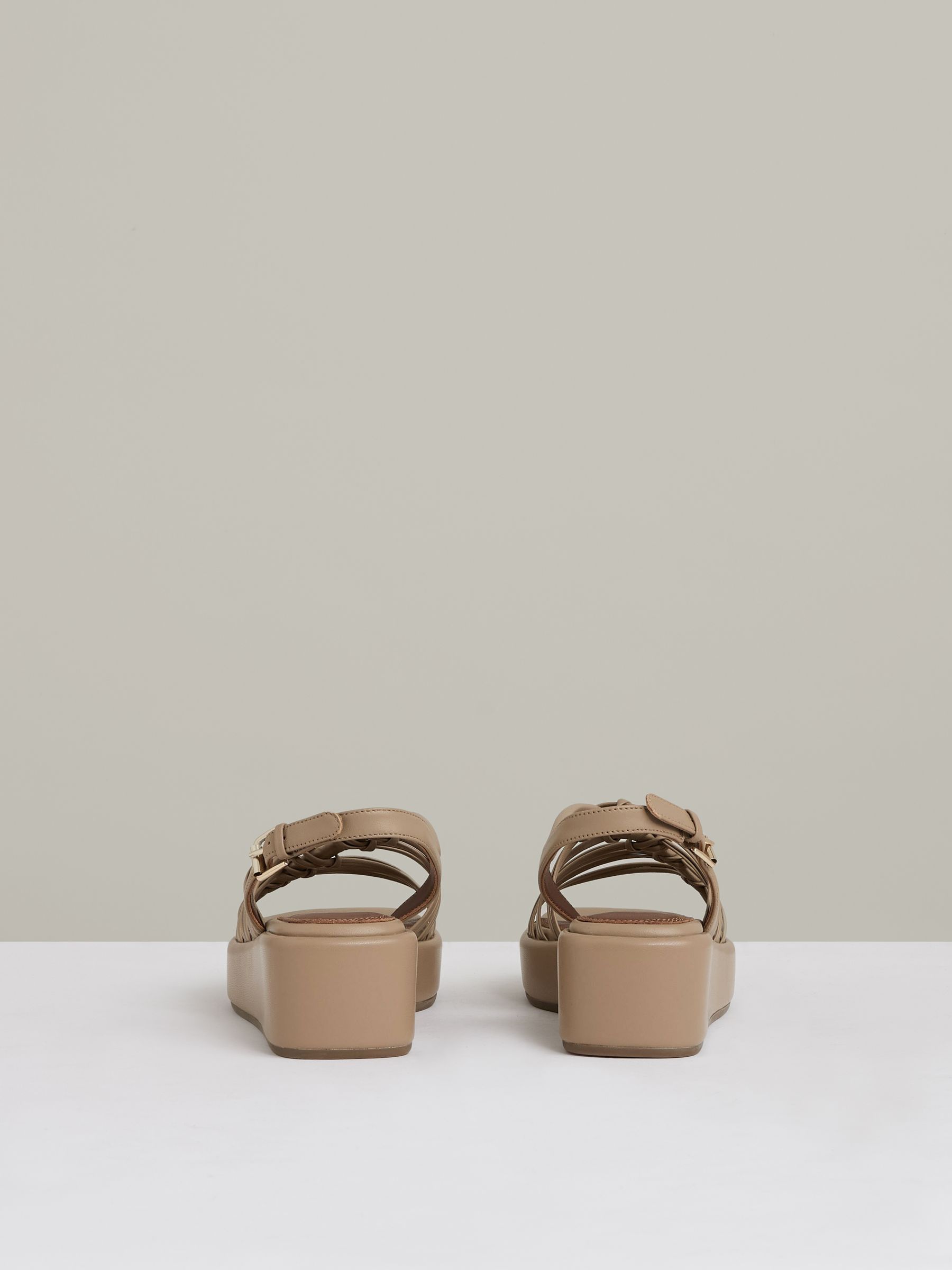 Leather Knot Strappy Platform Sandals in Beige