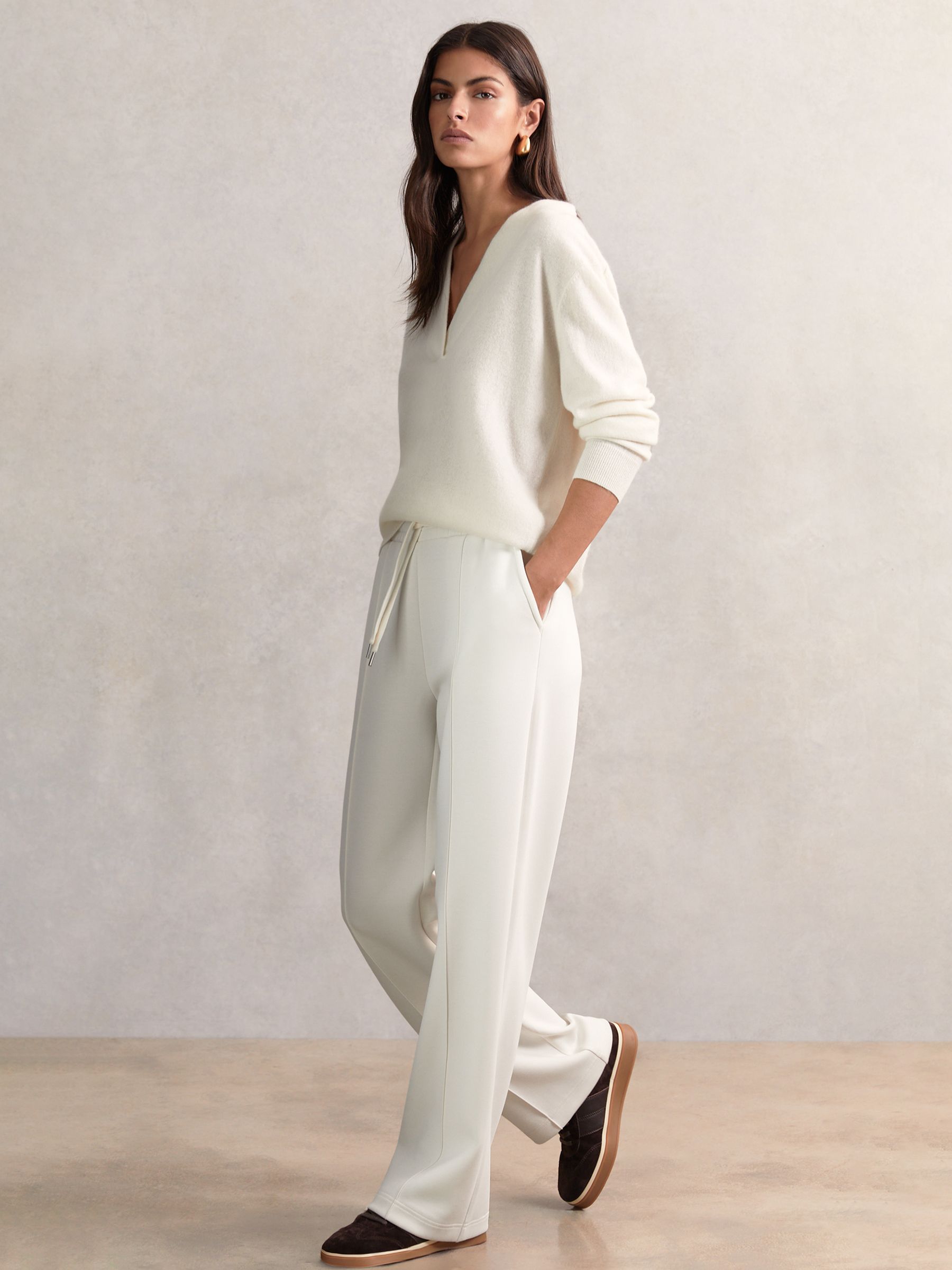 Modal-Blend Interlock Wide-Leg Joggers in Ivory