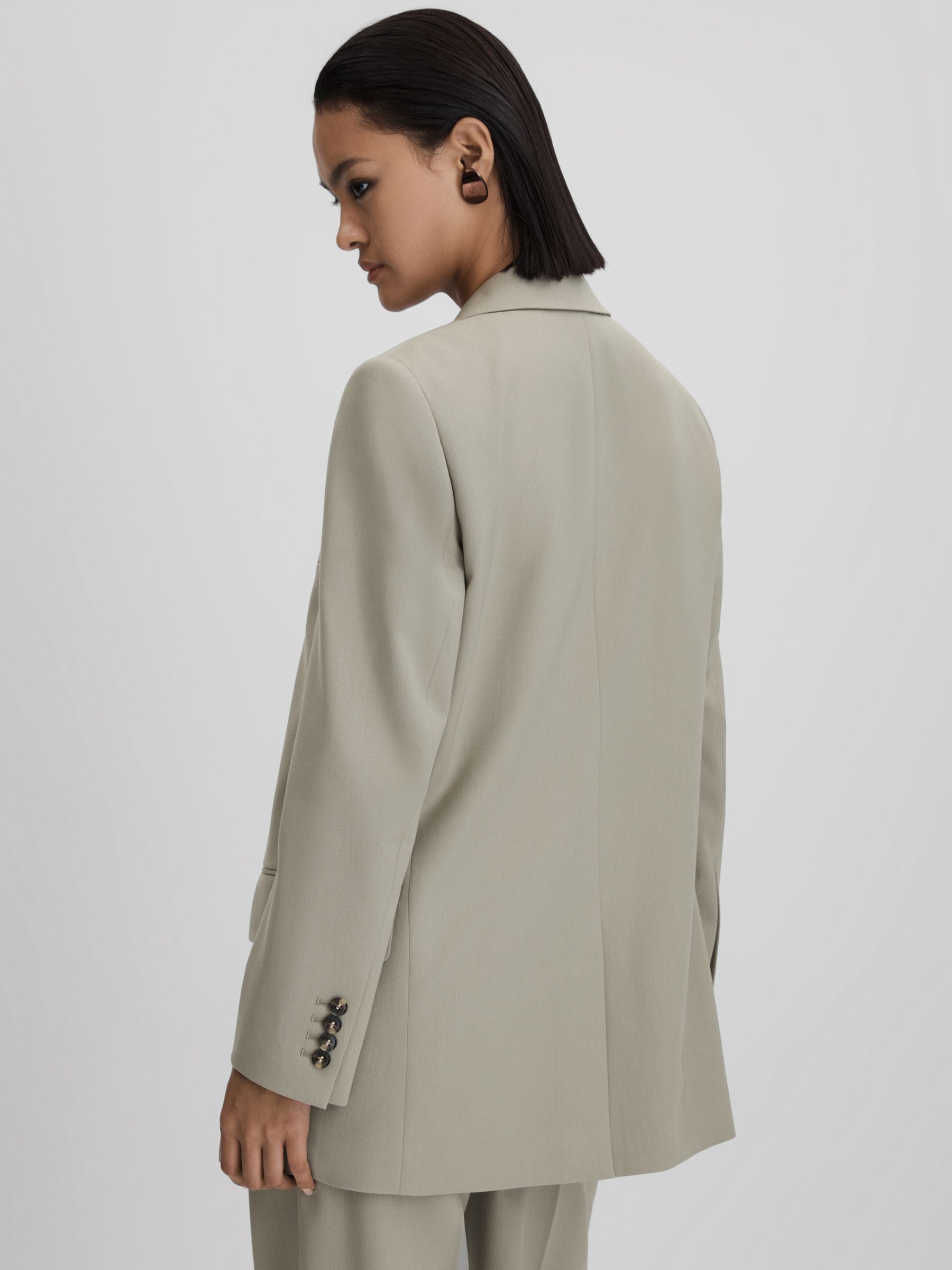 Wool Blend Single Breasted Suit Blazer in Green