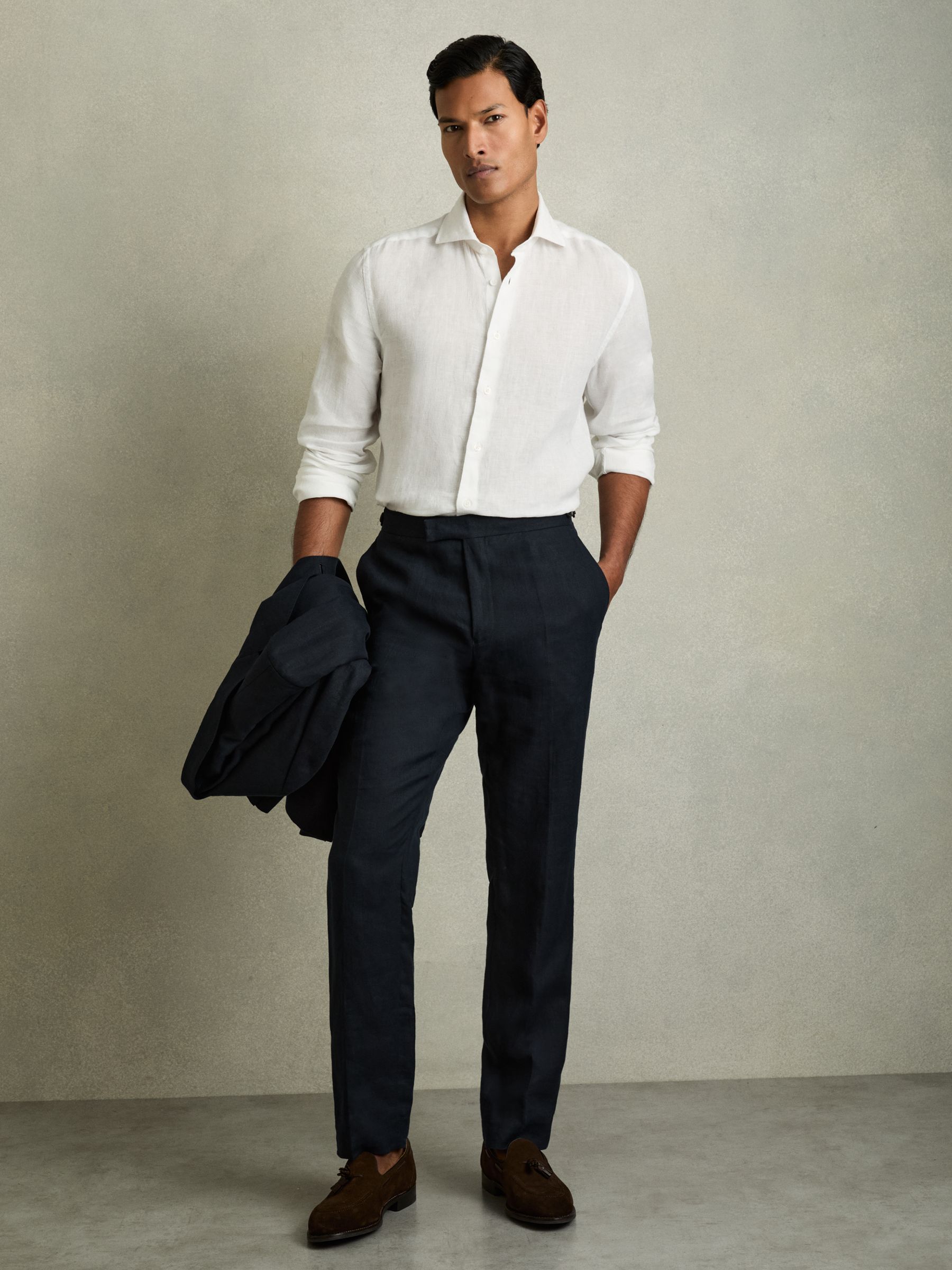 Linen Button-Through Shirt in White