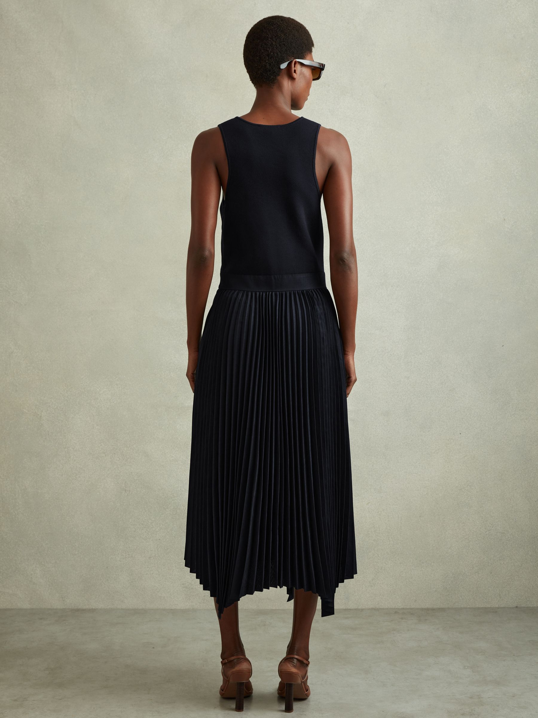 Knit Hybrid Midi Dress in Navy