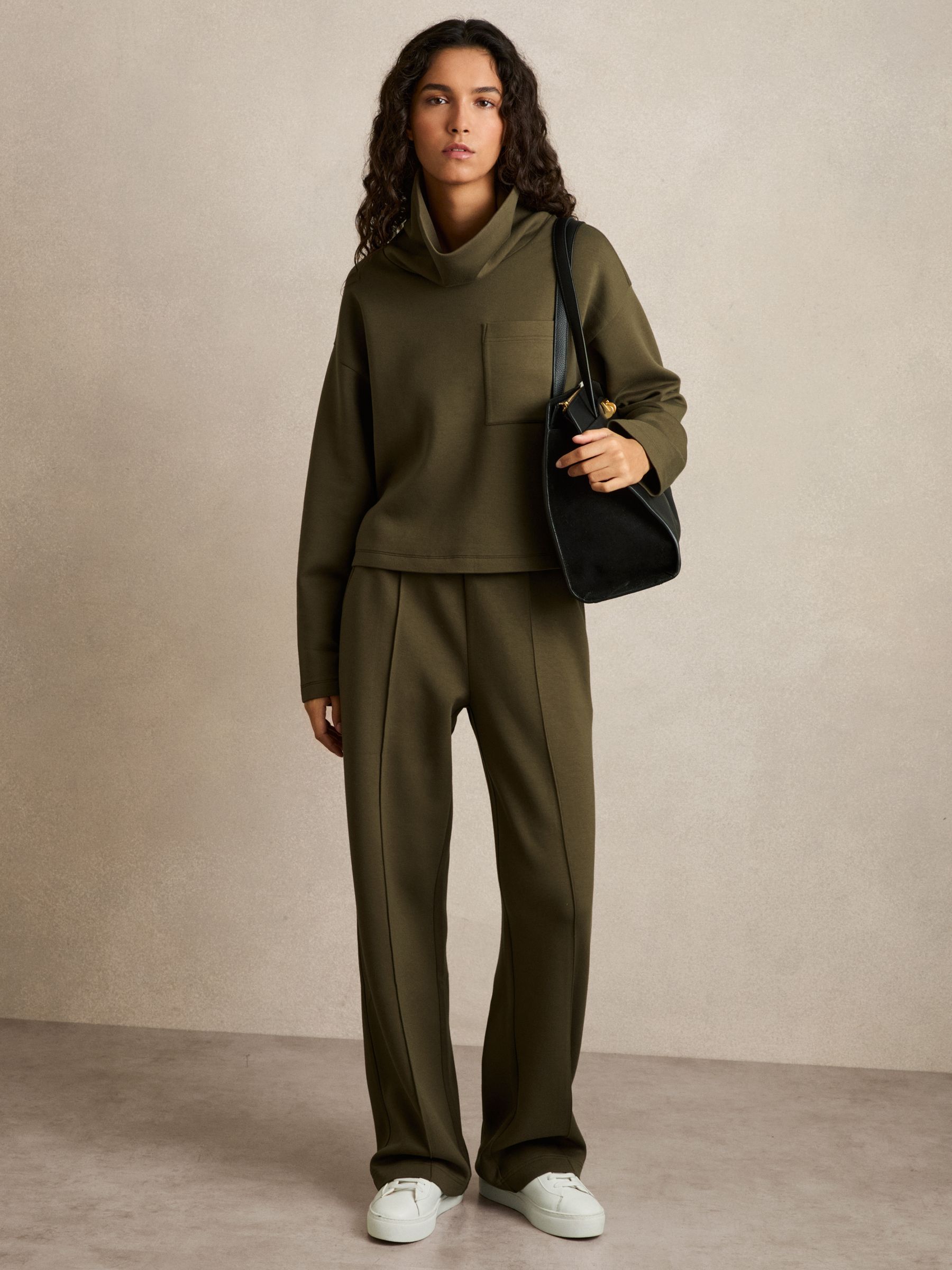 Interlock Jersey Funnel Neck Sweatshirt in Khaki