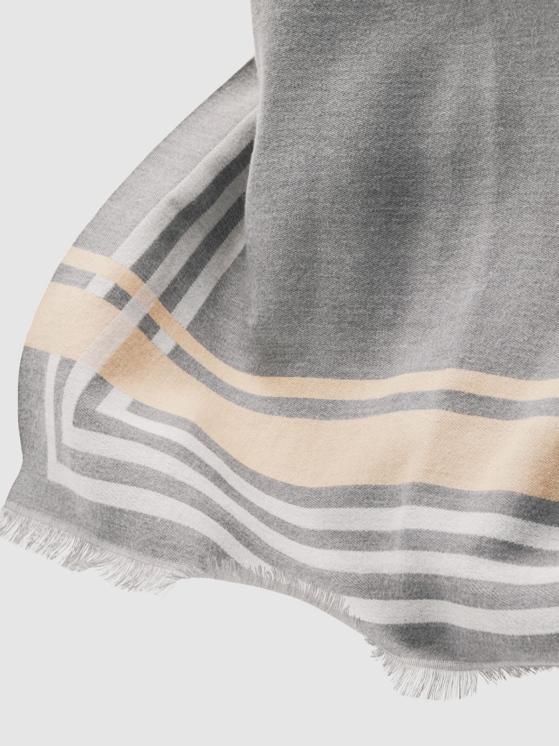 Border Stripe Fringed Scarf in Grey