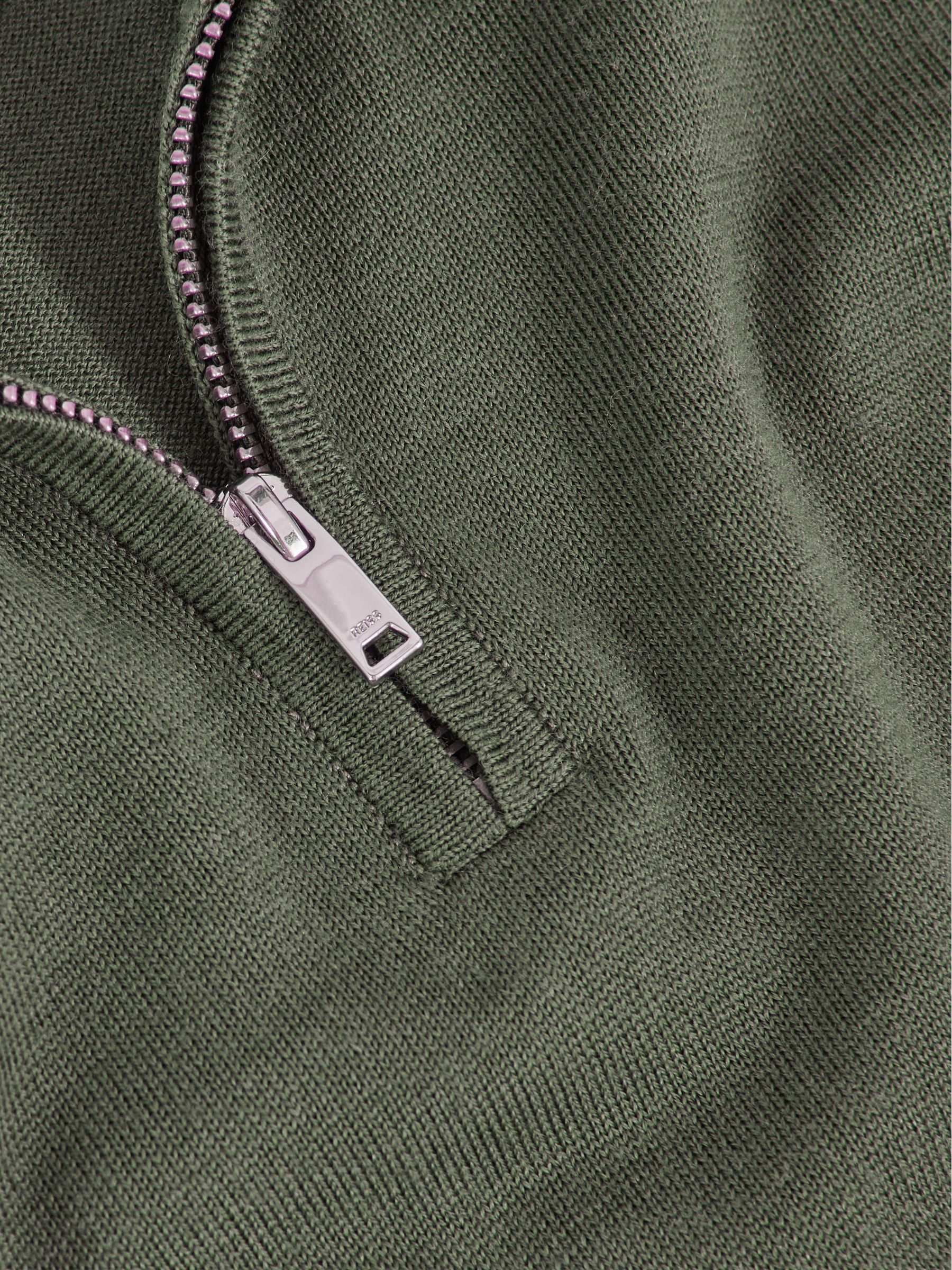 9-13 yrs Merino Wool Half-Zip Funnel Neck Jumper in Kale Green