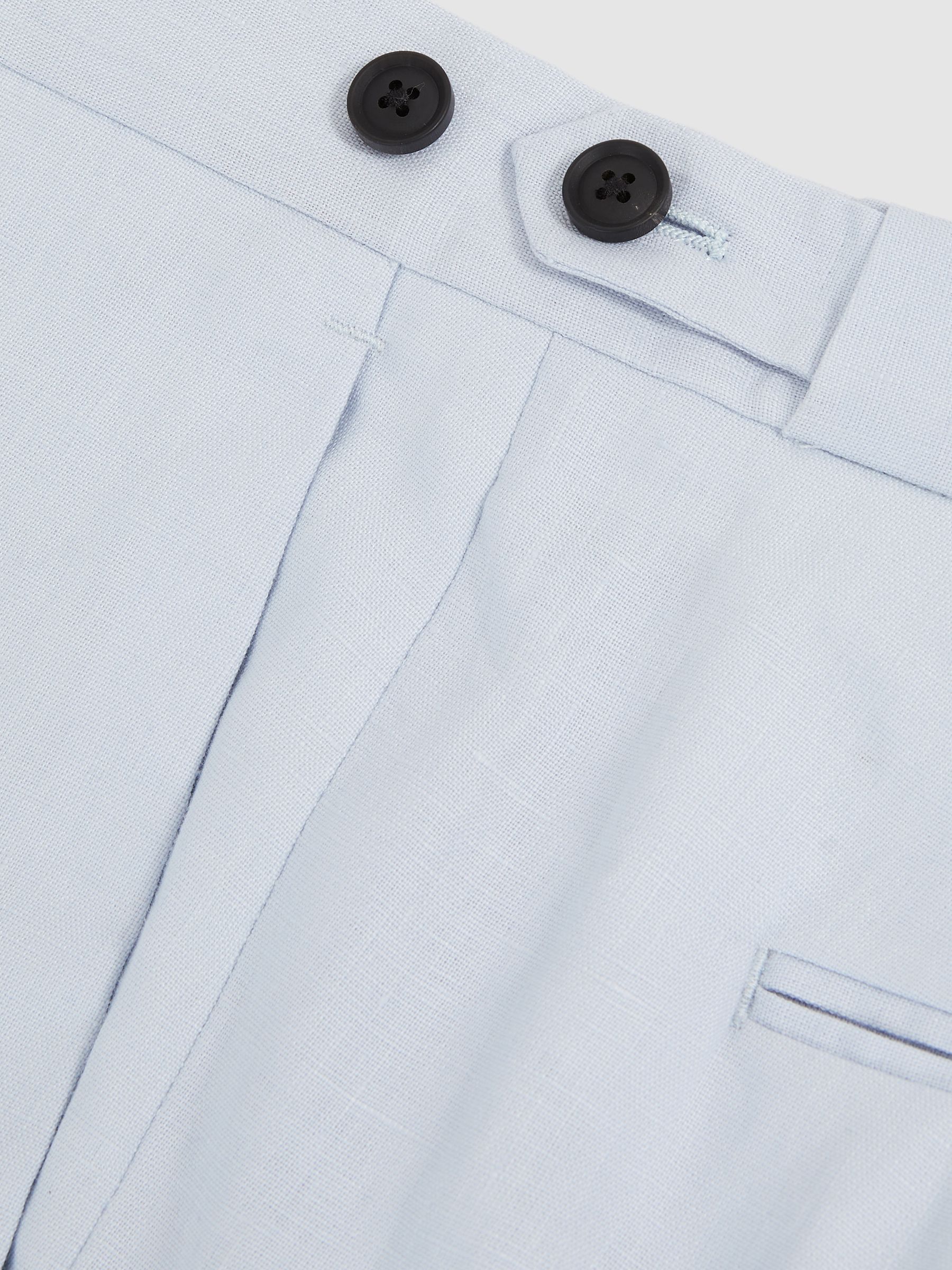Slim Fit Linen Adjuster Trousers in Soft Blue