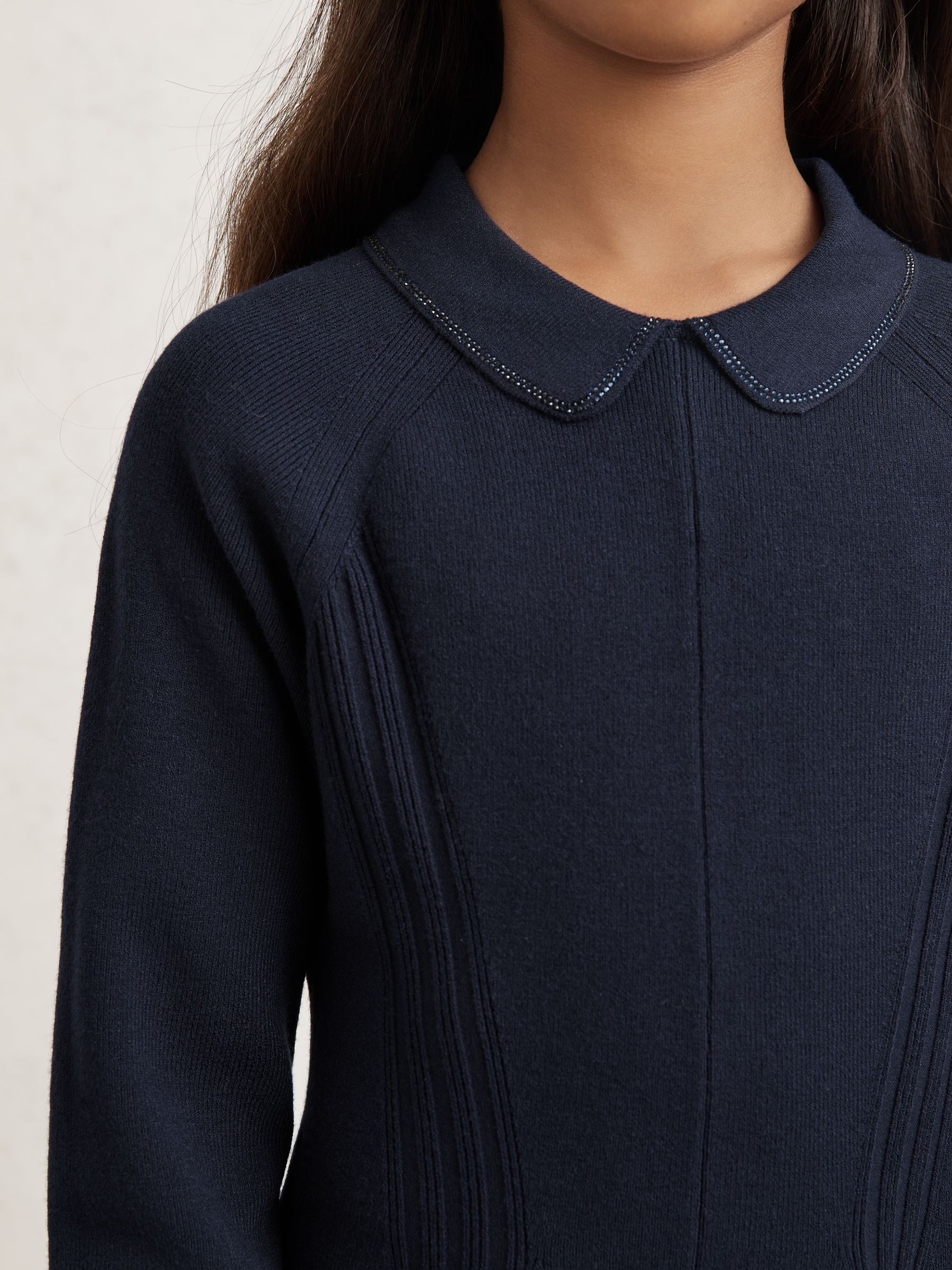 3-9 yrs Embellished Collar Knitted Dress in Navy