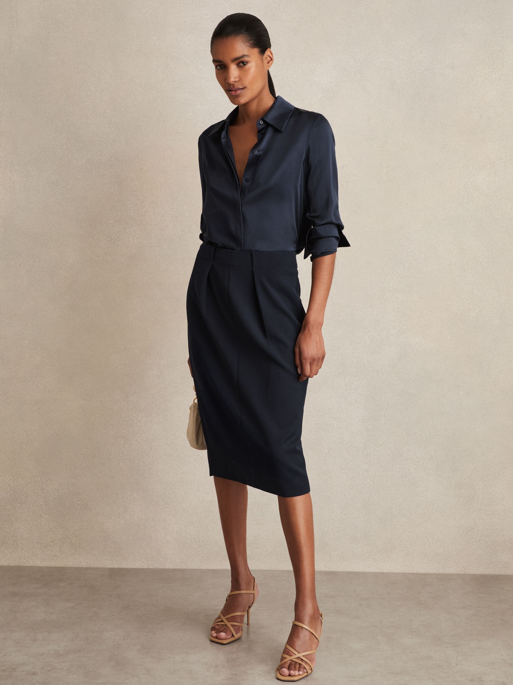 Tailored Midi Suit Skirt in Navy