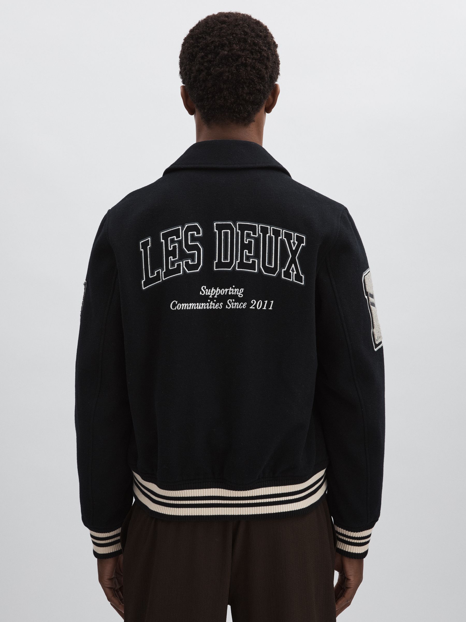 Les Deux Wool-Blend Varsity Jacket in Black