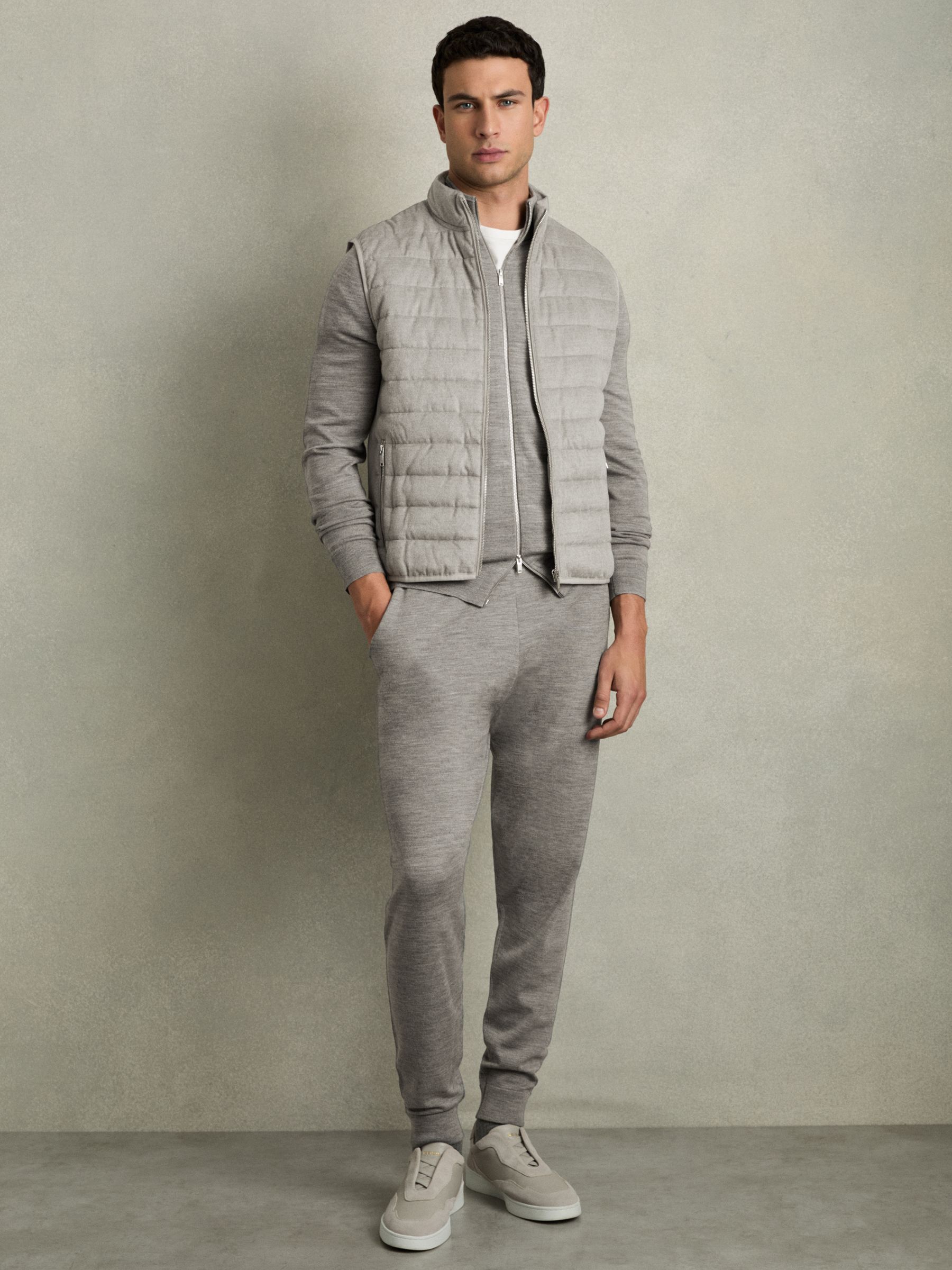 Merino-Blend Stretch Joggers in Warm Grey Melange