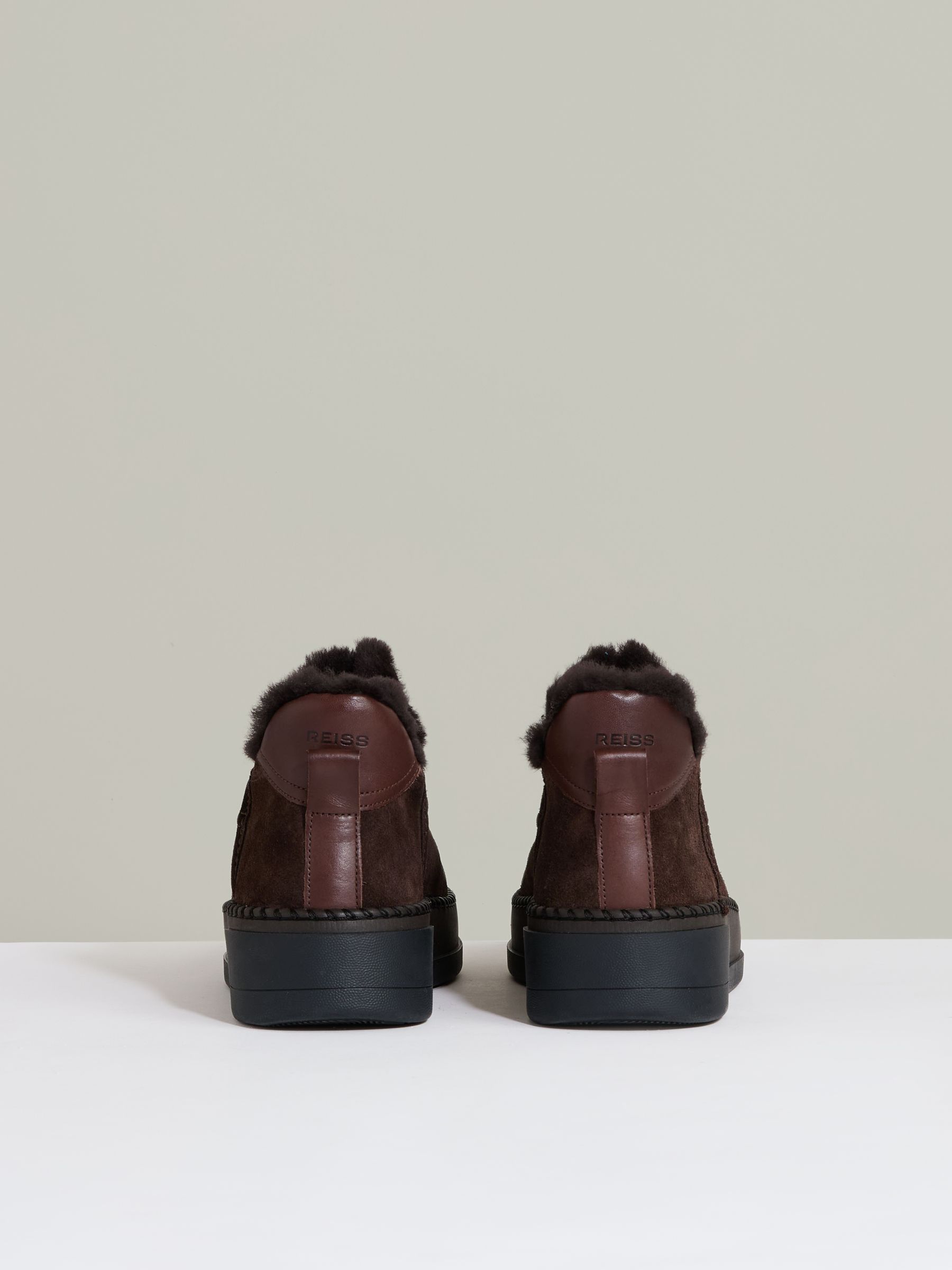 Shearling-Lined Suede Ankle Boots in Chocolate