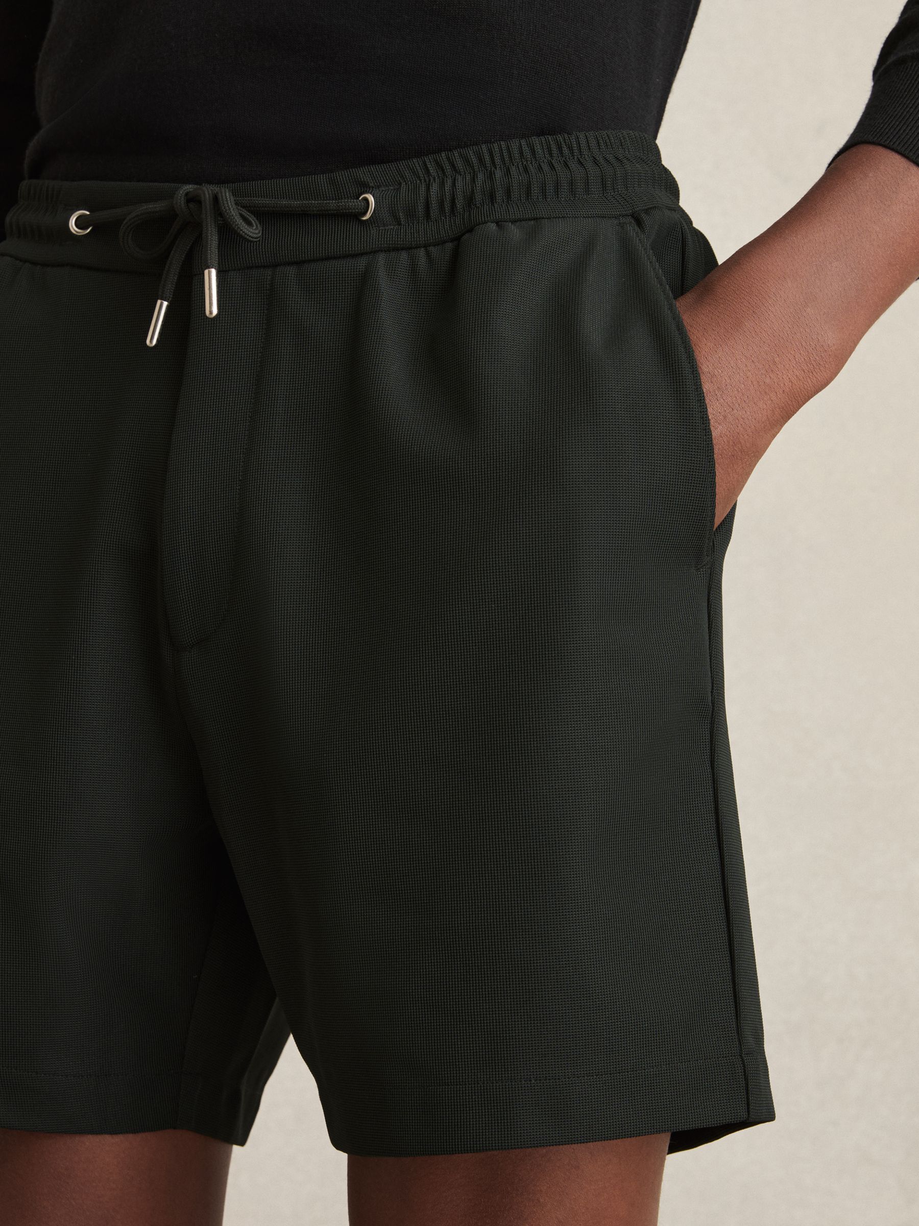Textured Drawstring Shorts in Dark Green