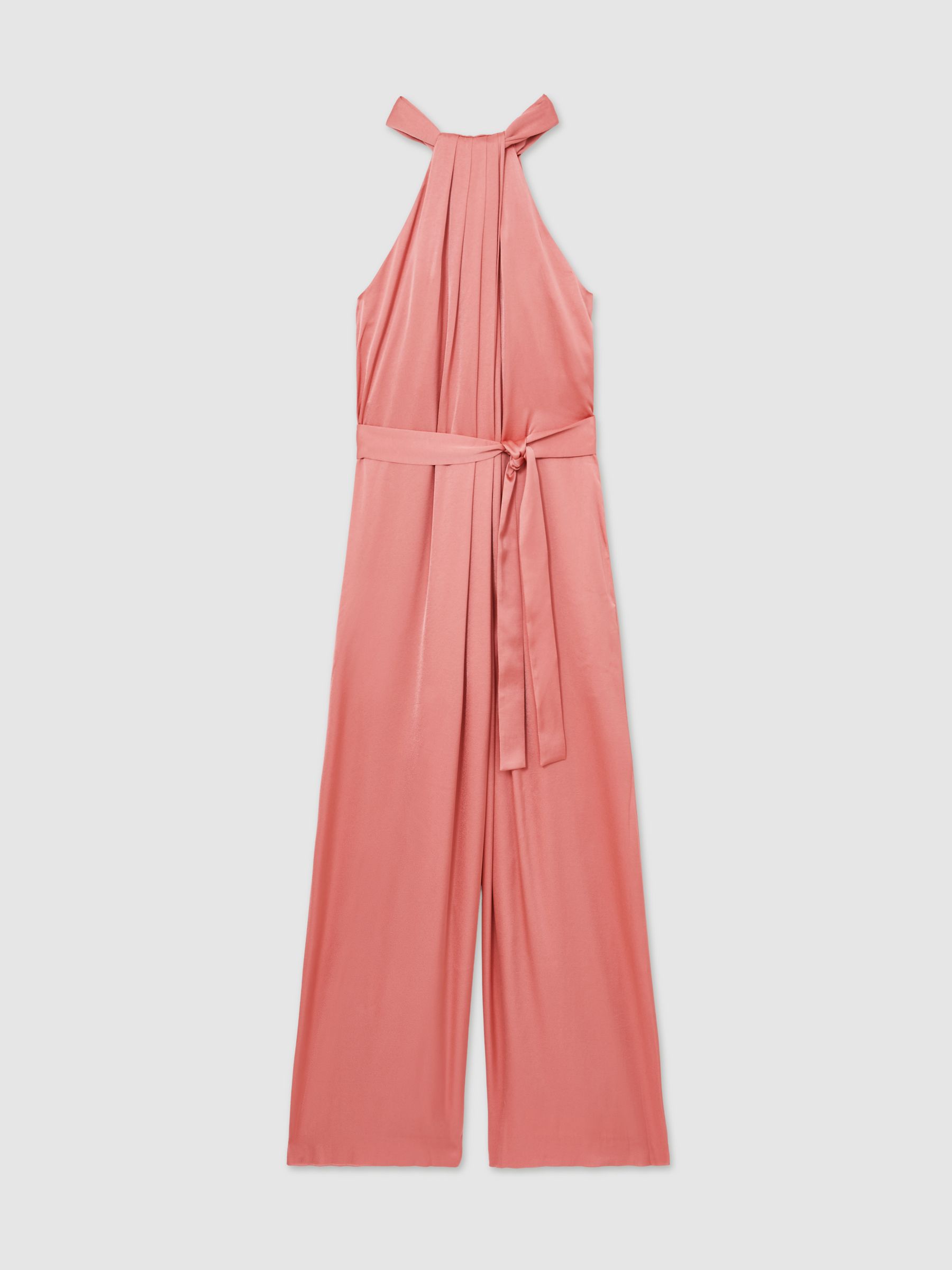 Satin Wide-Leg Draped Jumpsuit in Pink