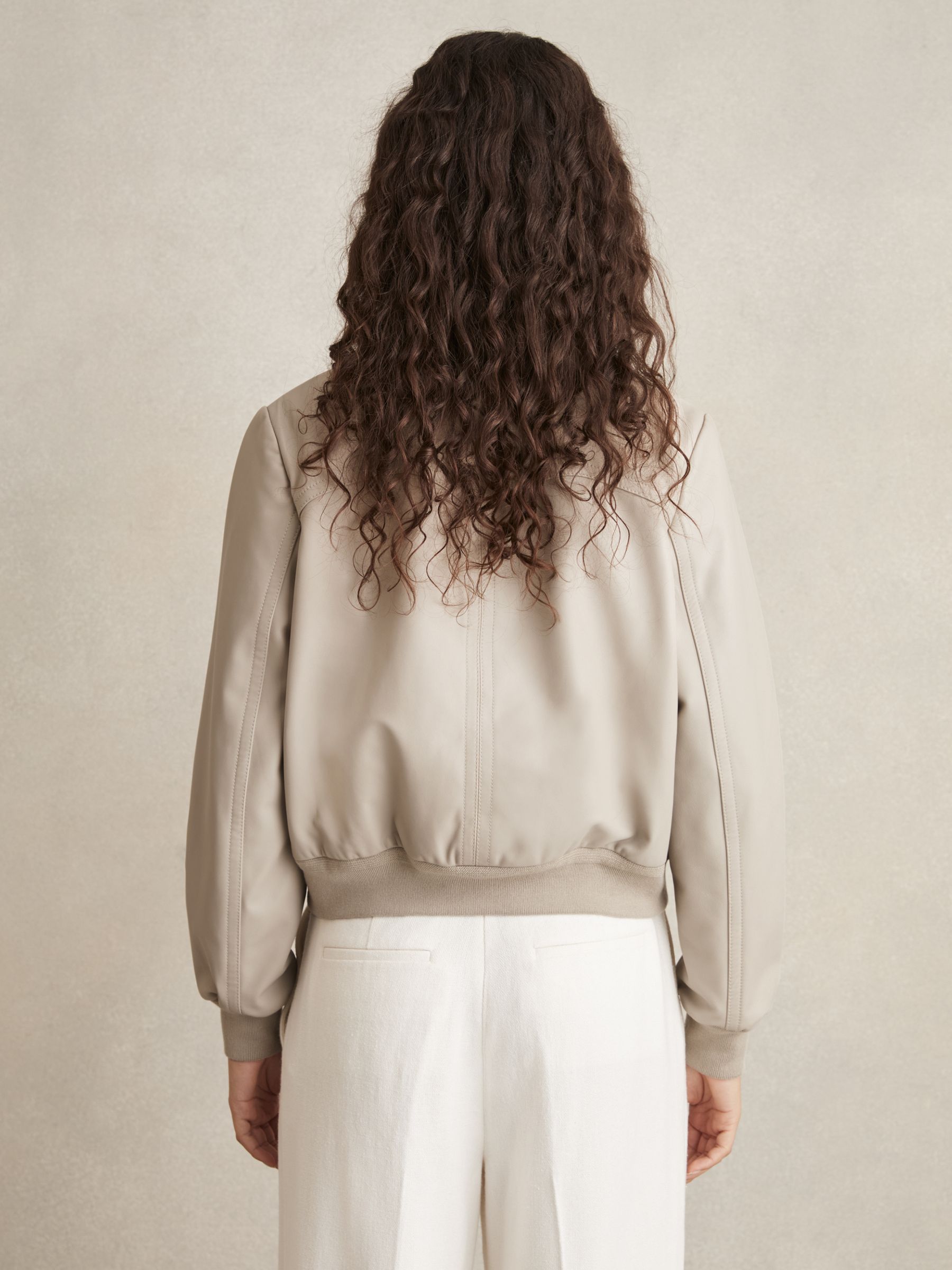 Leather Bomber Jacket in Grey