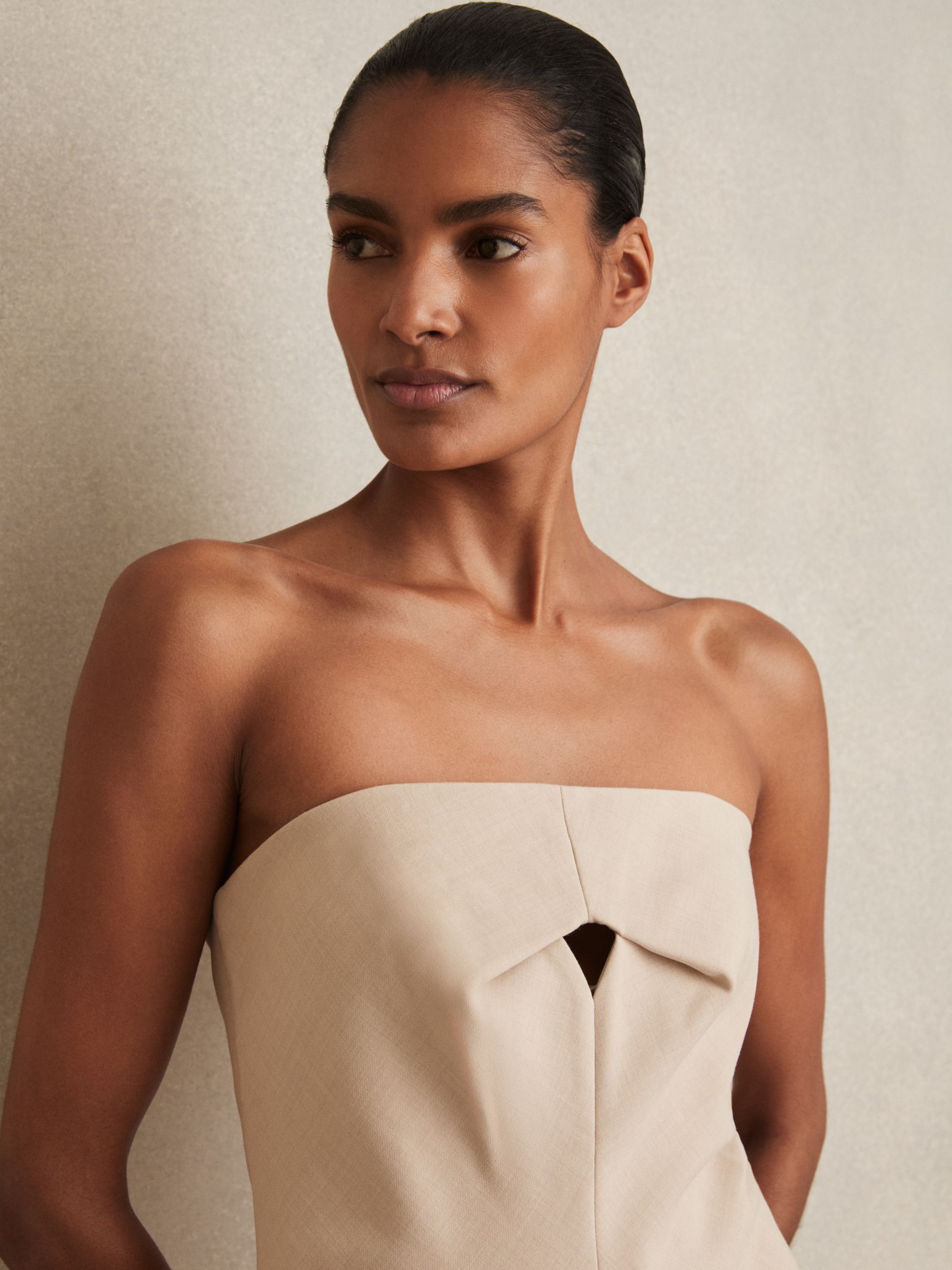 Double Strap Cut Out Midi Dress in Stone Neutral