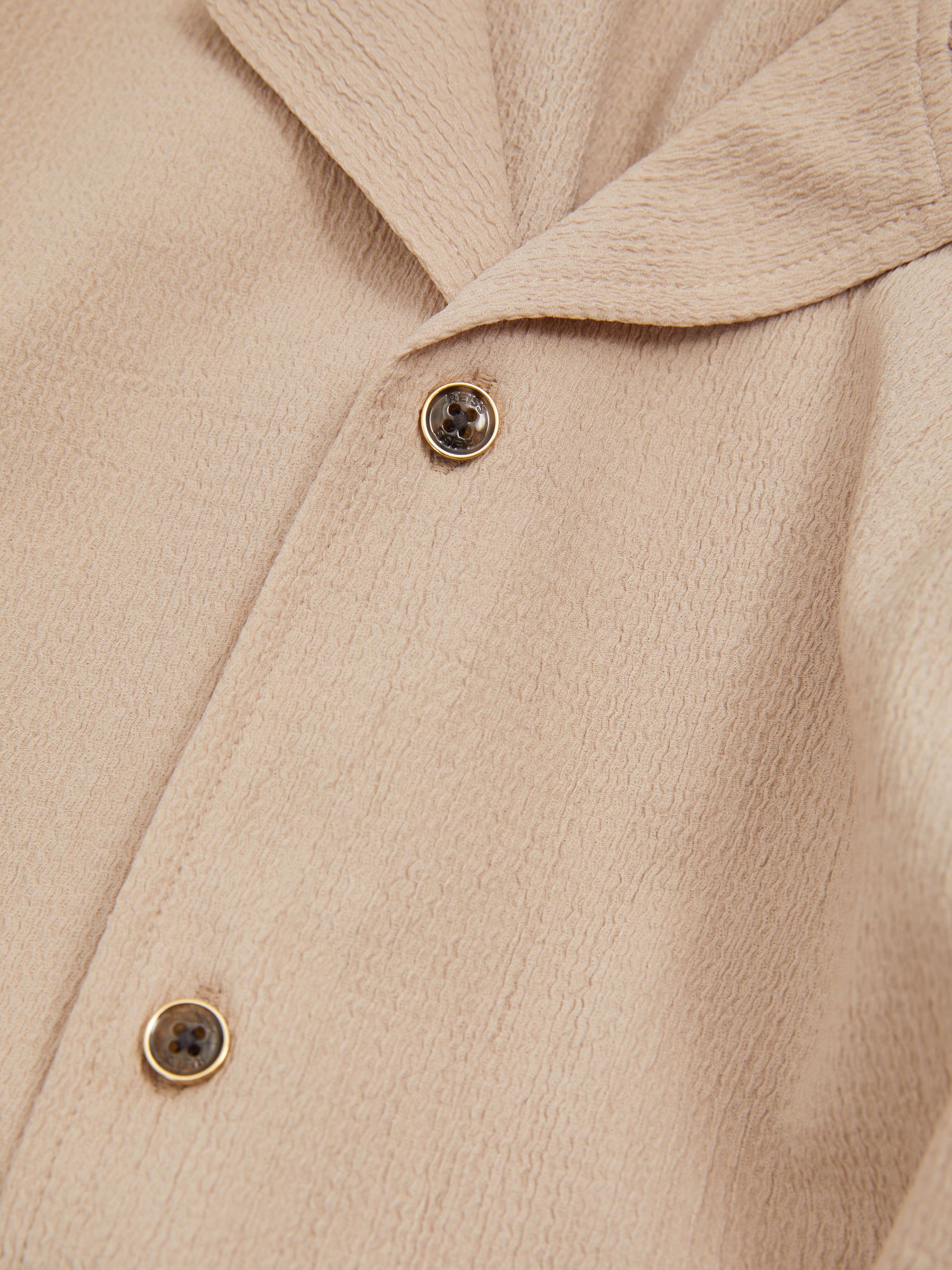 Textured Crepe Cuban Collar Shirt in Oatmeal