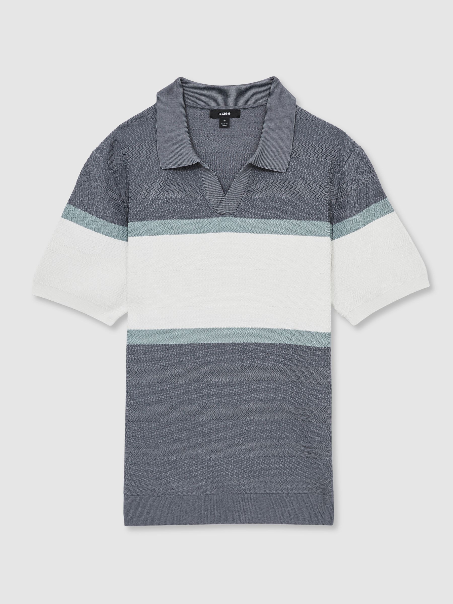 Textured Knit Stripe Polo Shirt in Airforce Blue