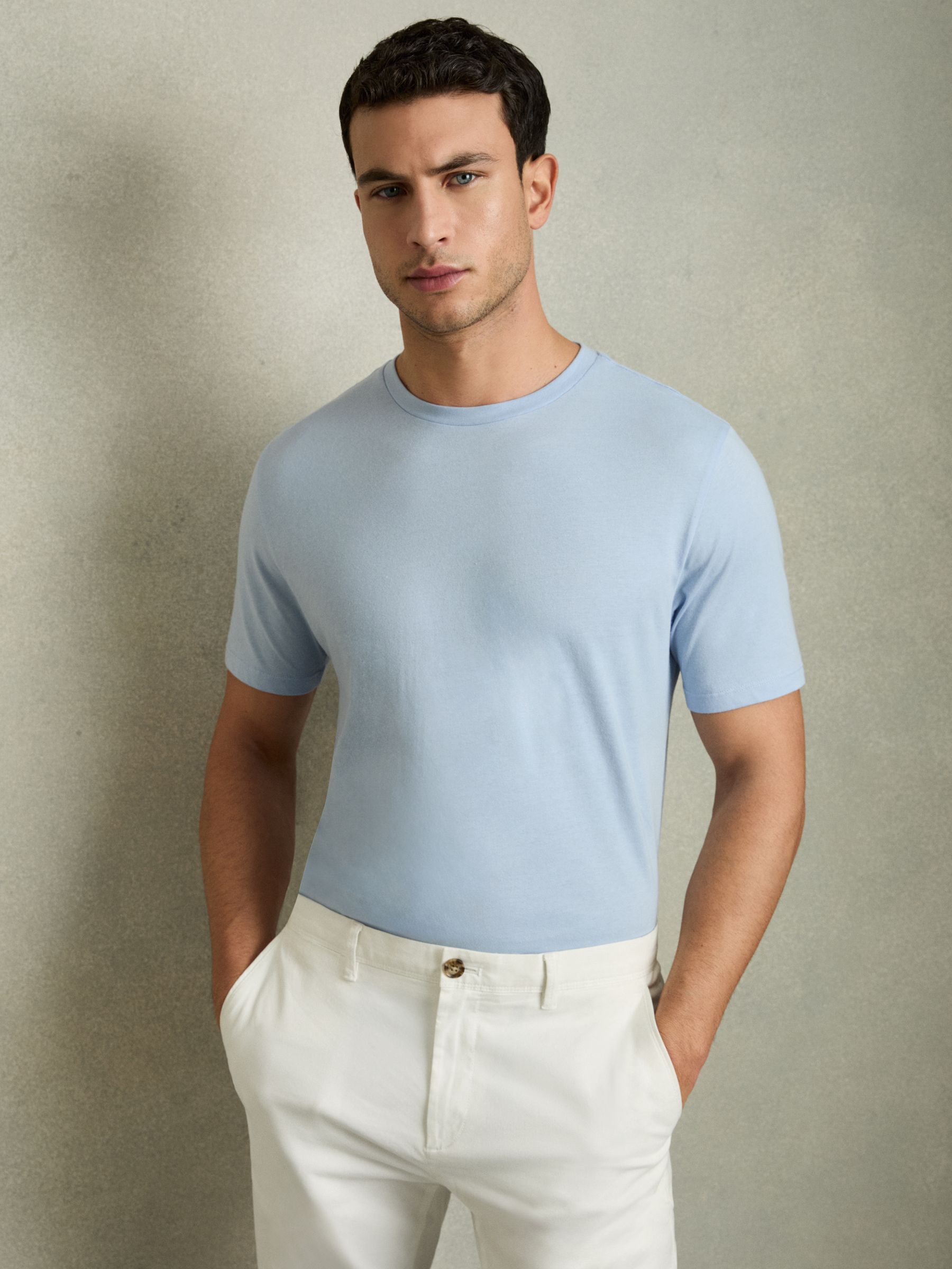 Cotton Crew Neck T-Shirt in Soft Blue