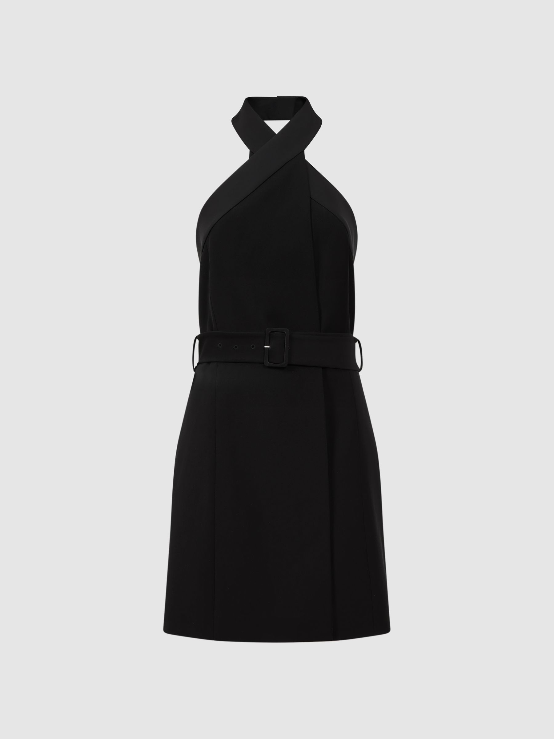 Fitted Halter Neck Mini Dress in Black