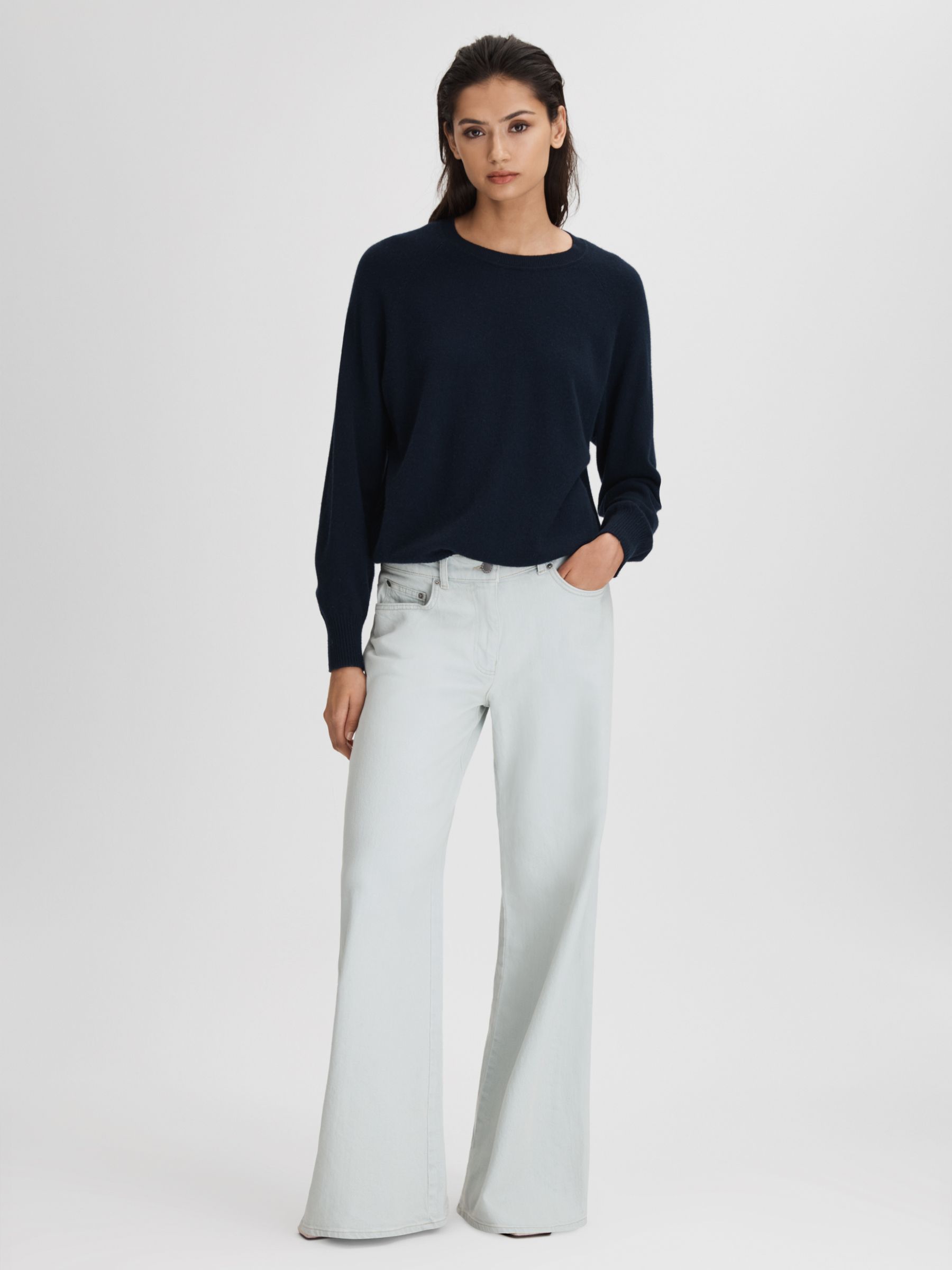 Flared Side Seam Jeans in Light Blue