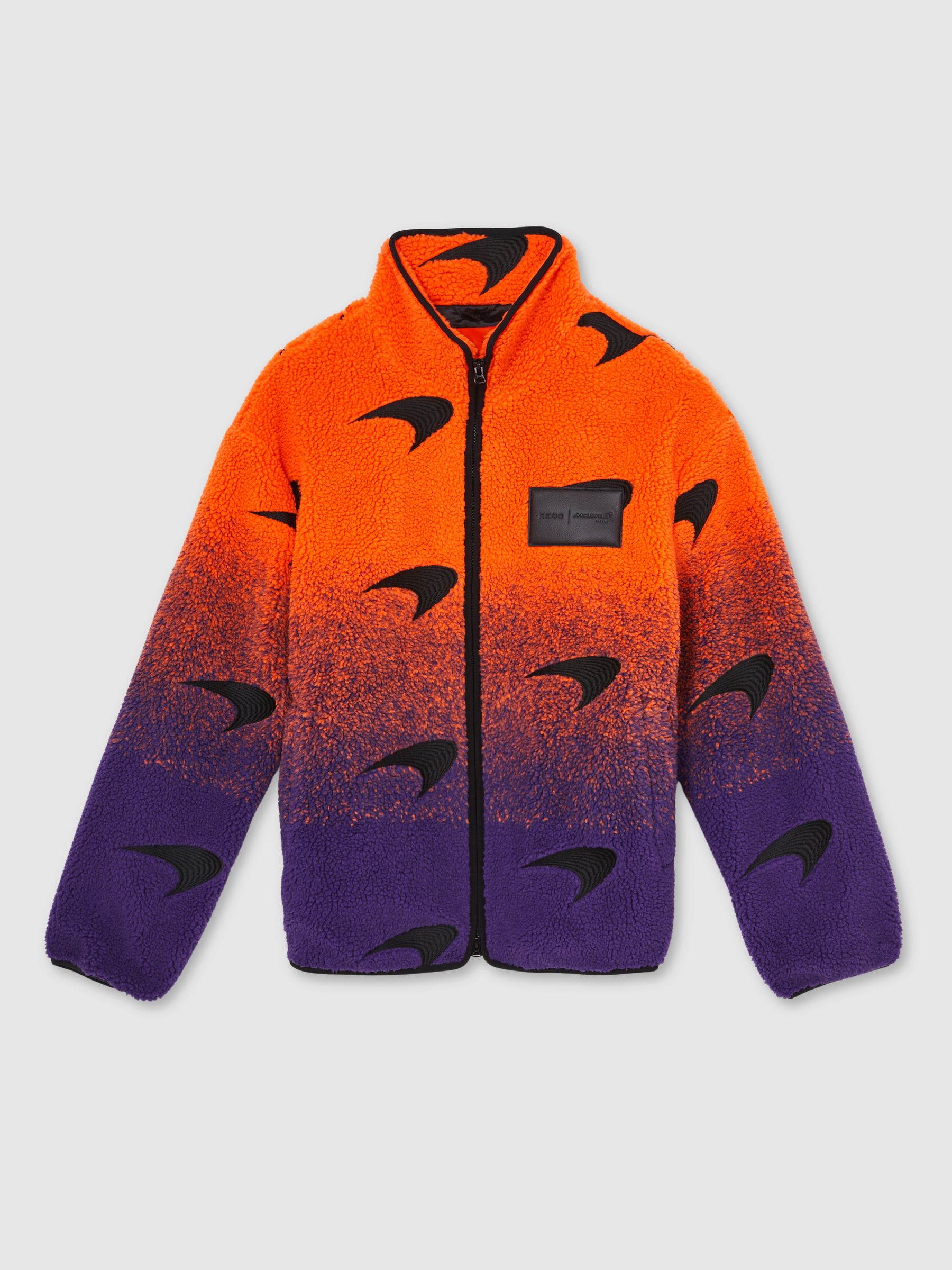 Unisex Fit McLaren F1 Team Ombré Fleece Jacket in Papaya Orange/Purple