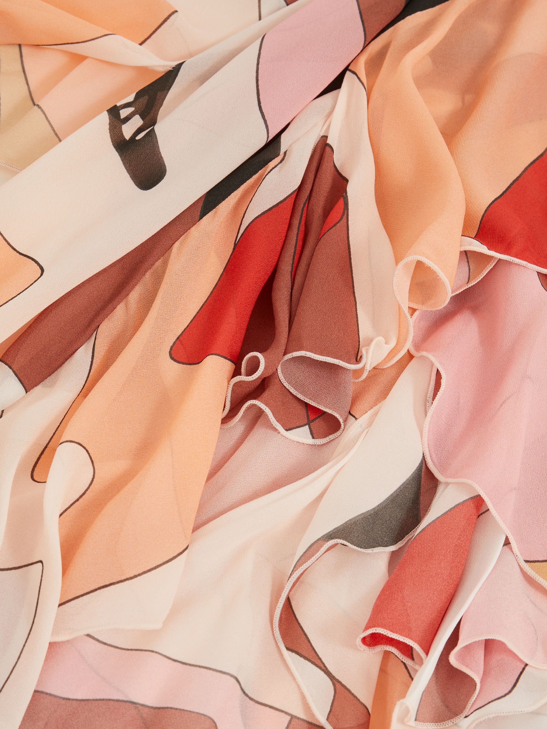 Petite Printed Ruffle Trim Maxi Dress in Cream/Red