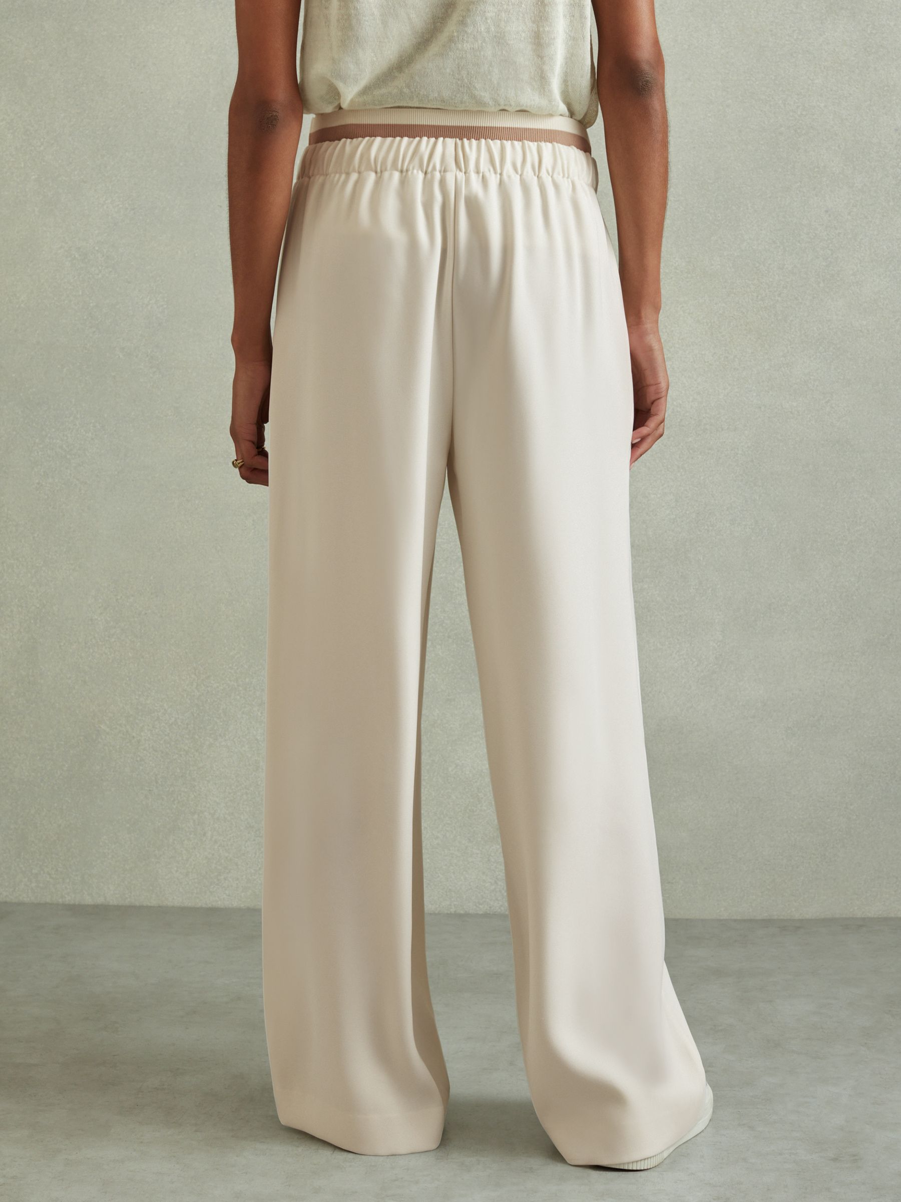 Waistband Detail Wide Leg Trousers in Cream