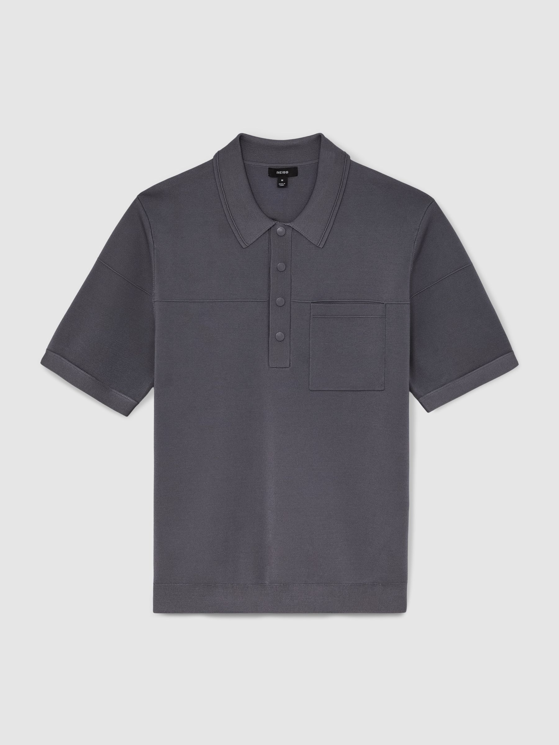 Press-Stud Seam-Detail Polo Shirt in Airforce Blue