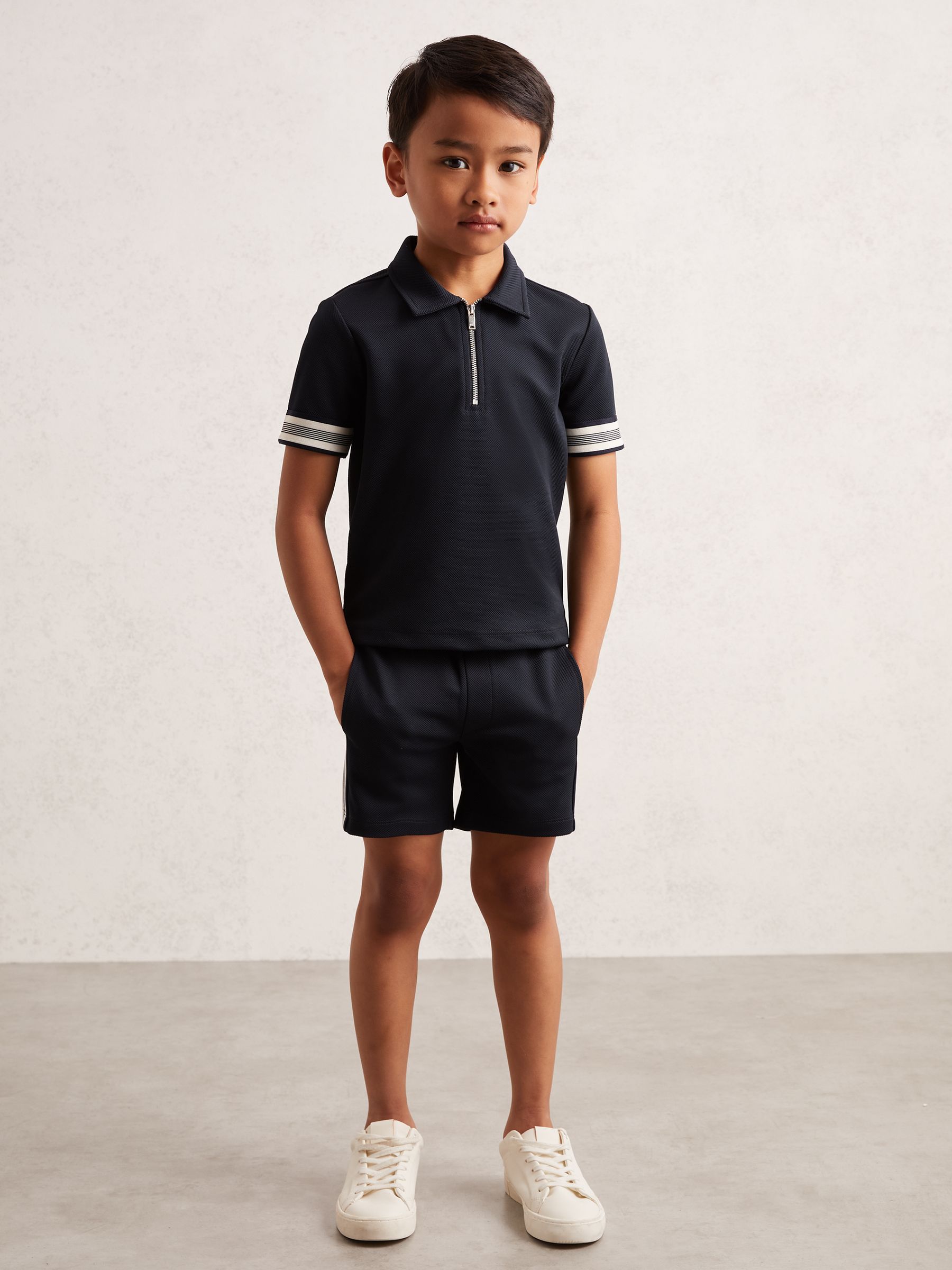 3-9 yrs Textured Half Zip Polo Shirt in Navy Blue