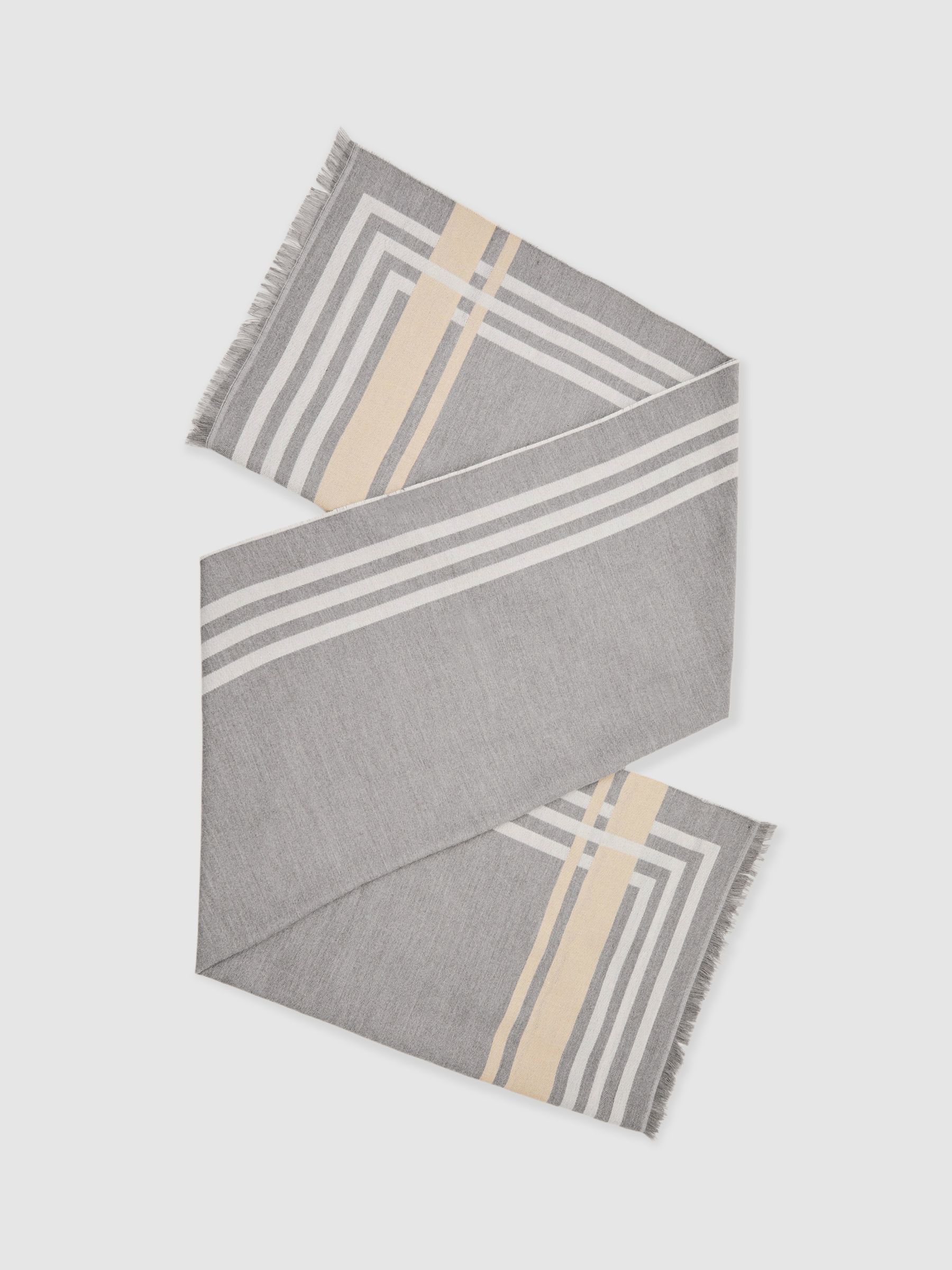 Border Stripe Fringed Scarf in Grey