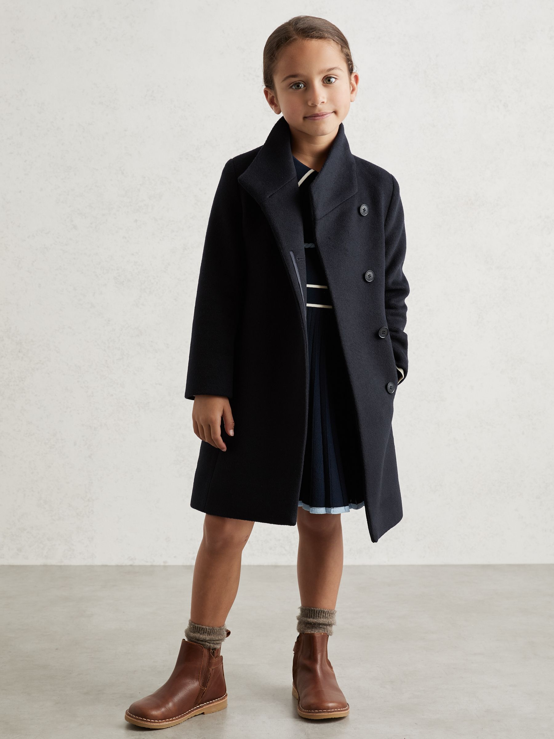 3-9 yrs Wool-Blend Funnel-Neck Coat in Navy