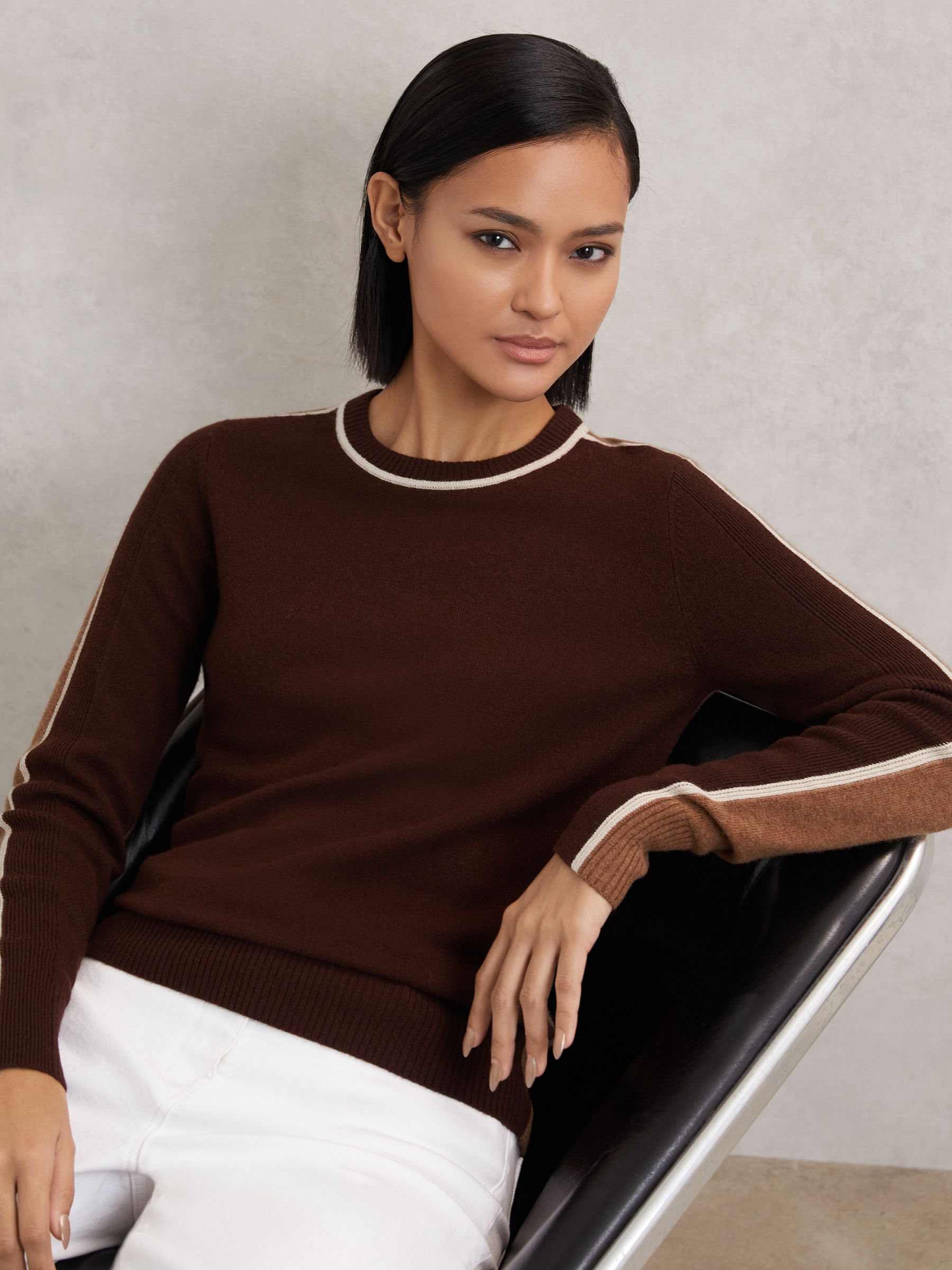 Wool-Blend Colour-Block Jumper With Cashmere in Burgundy/Tan